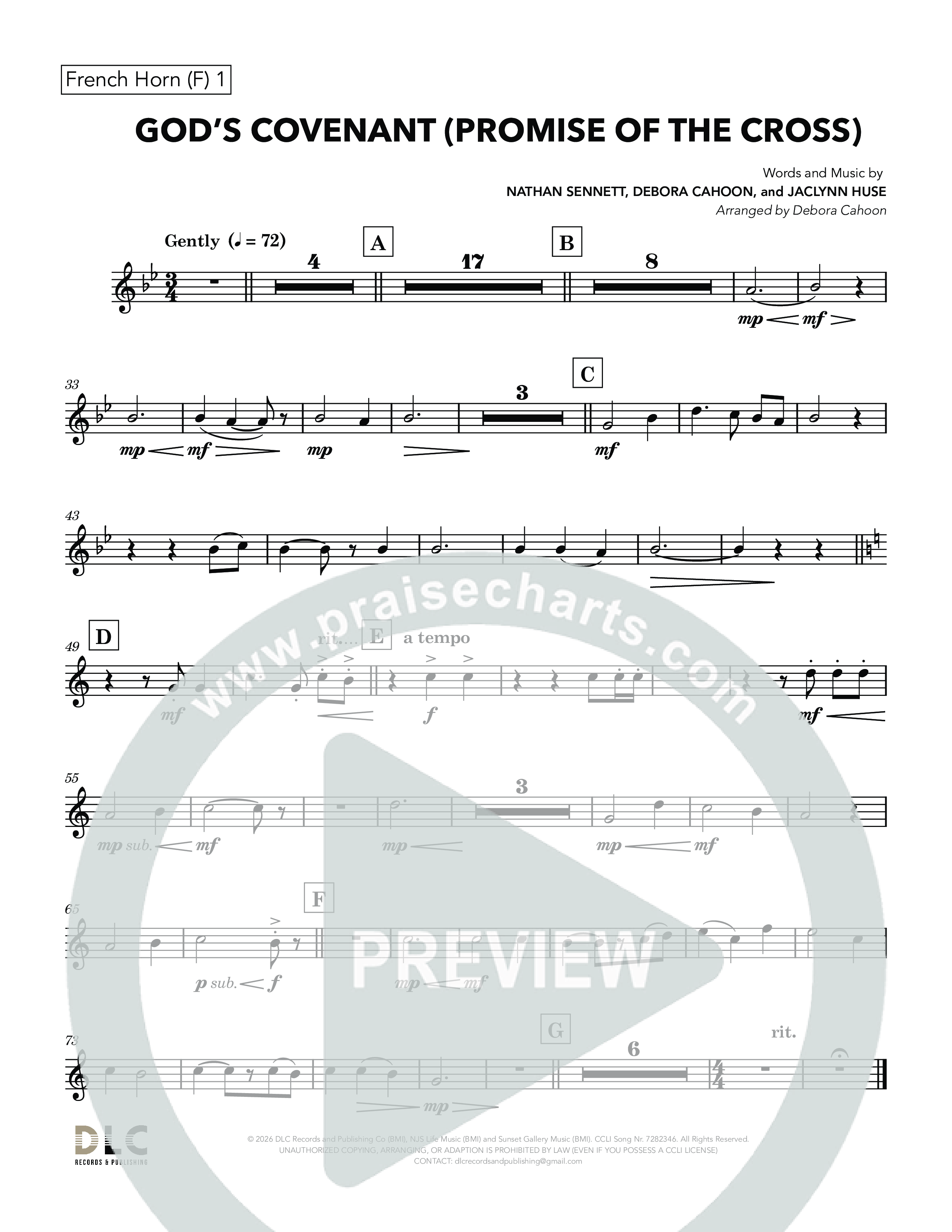 God's Covenant (Promise Of The Cross) (Choral Anthem SATB) French Horn 1 (Nathan Sennett / Debora Cahoon / Jaclynn Huse)