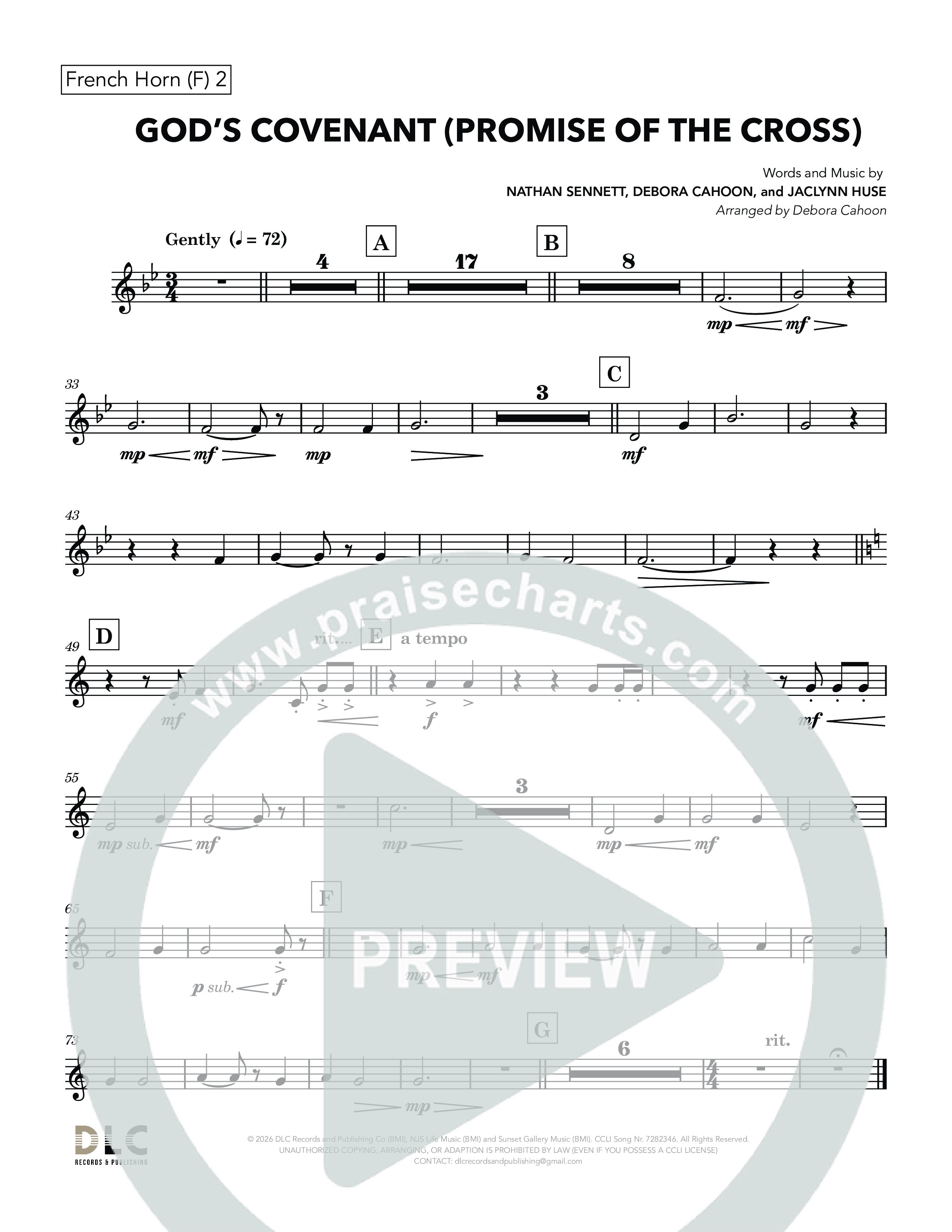 God's Covenant (Promise Of The Cross) (Choral Anthem SATB) French Horn 2 (Nathan Sennett / Debora Cahoon / Jaclynn Huse)
