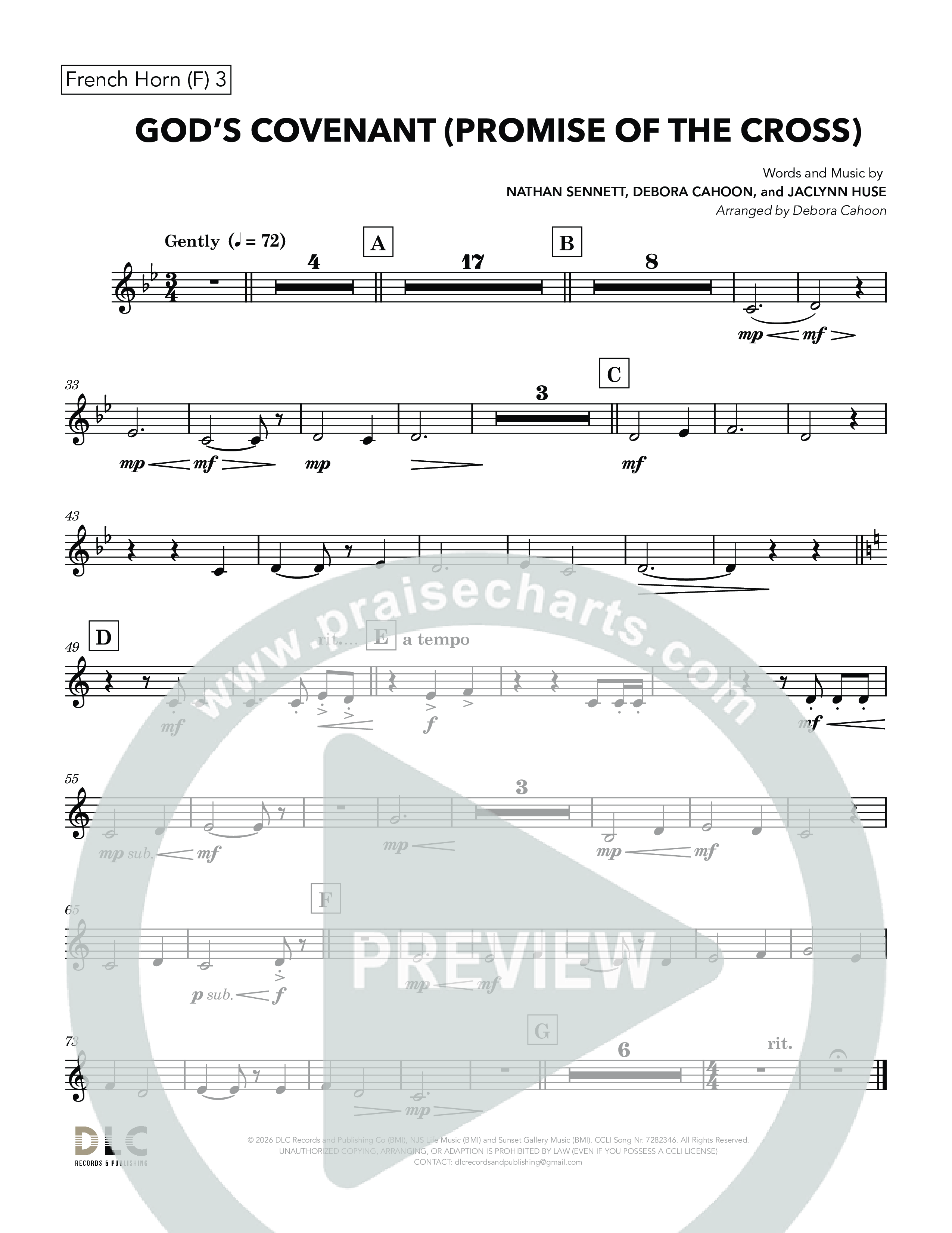 God's Covenant (Promise Of The Cross) (Choral Anthem SATB) French Horn 3 (Nathan Sennett / Debora Cahoon / Jaclynn Huse)