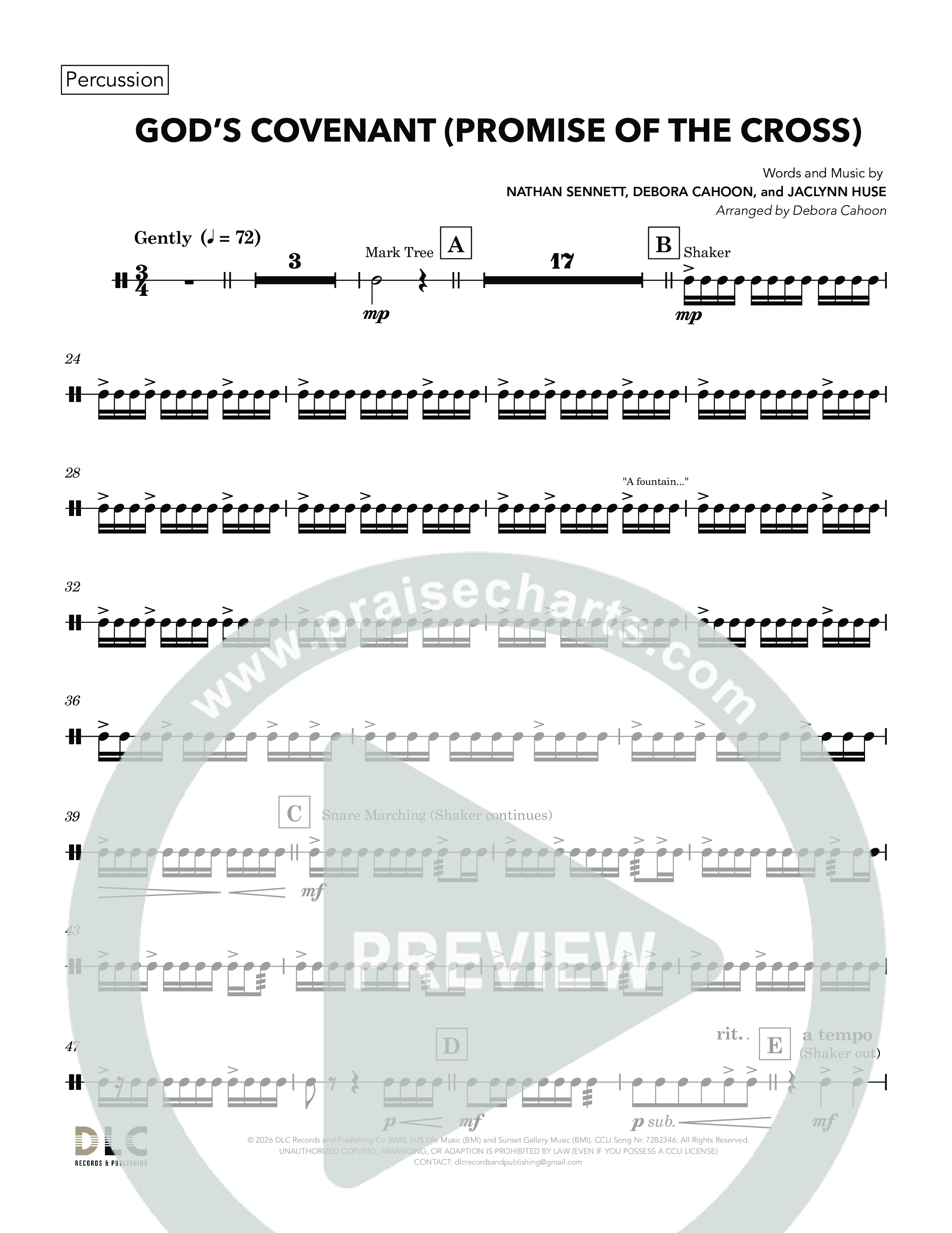 God's Covenant (Promise Of The Cross) (Choral Anthem SATB) Percussion (Nathan Sennett / Debora Cahoon / Jaclynn Huse)