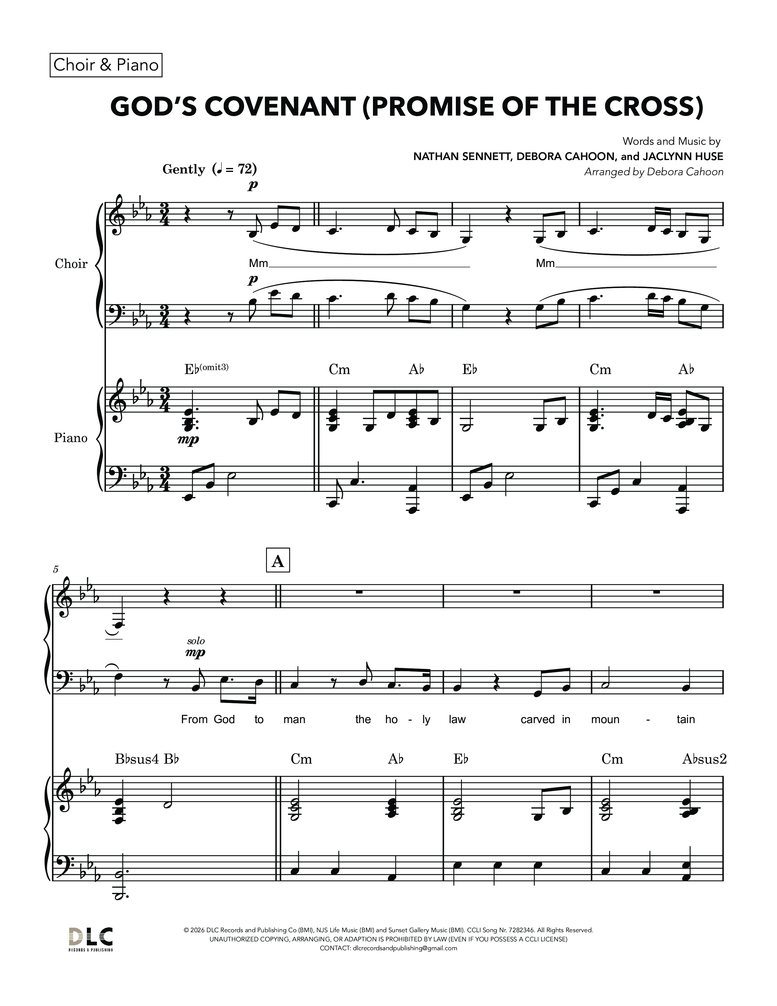 God's Covenant (Promise Of The Cross) (Choral Anthem SATB) Anthem (SATB/Piano) (Nathan Sennett / Debora Cahoon / Jaclynn Huse)