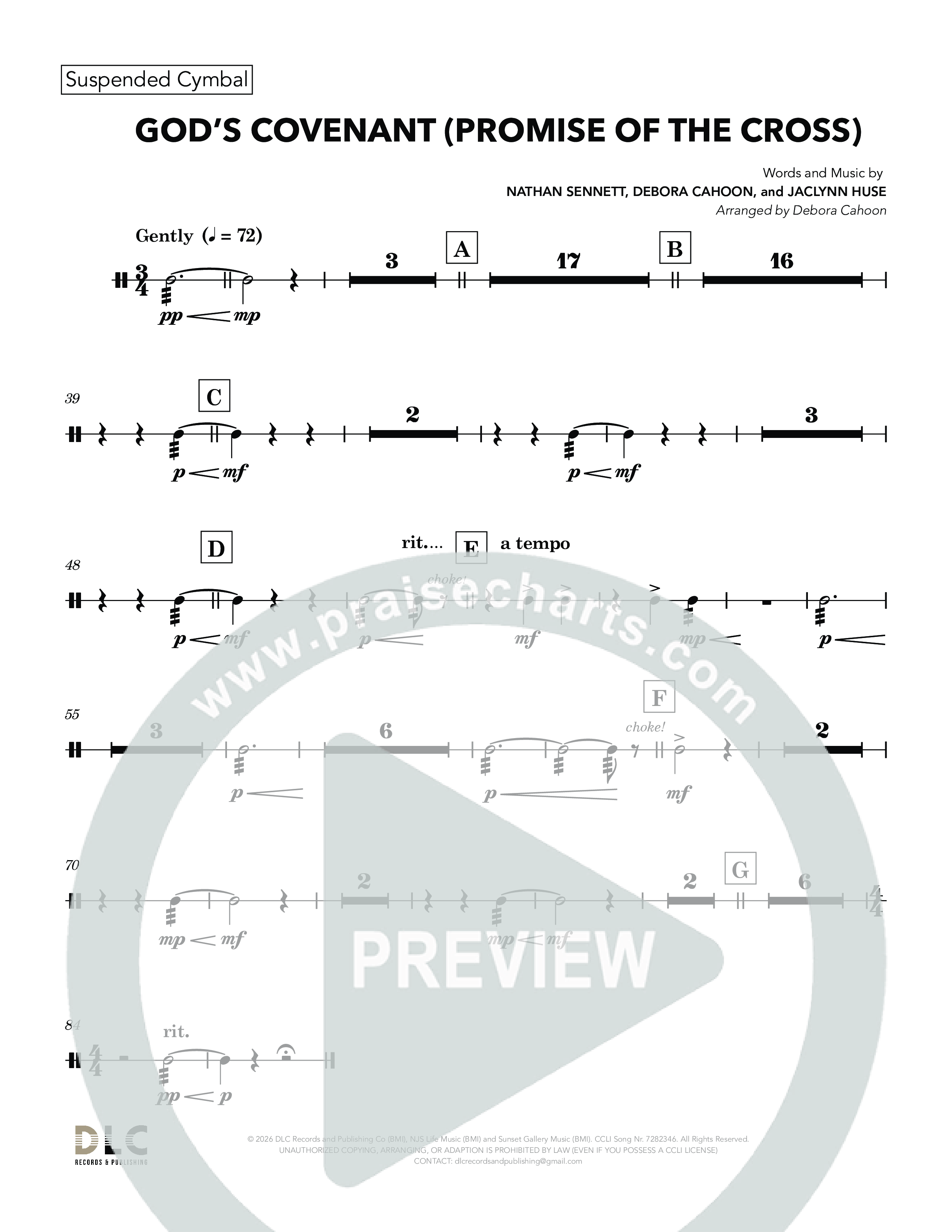 God's Covenant (Promise Of The Cross) (Choral Anthem SATB) Suspended Cymbal (Nathan Sennett / Debora Cahoon / Jaclynn Huse)