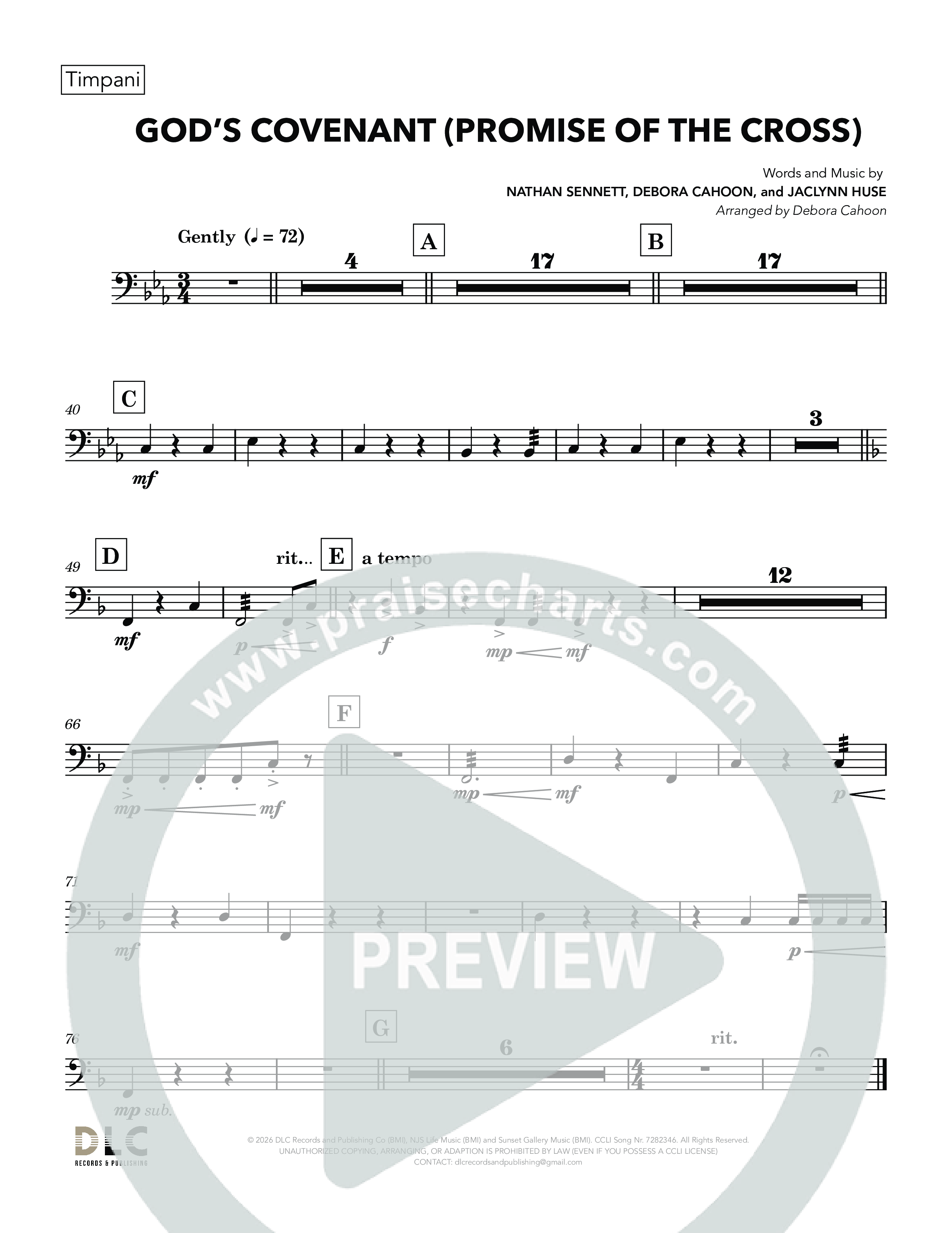 God's Covenant (Promise Of The Cross) (Choral Anthem SATB) Timpani (Nathan Sennett / Debora Cahoon / Jaclynn Huse)