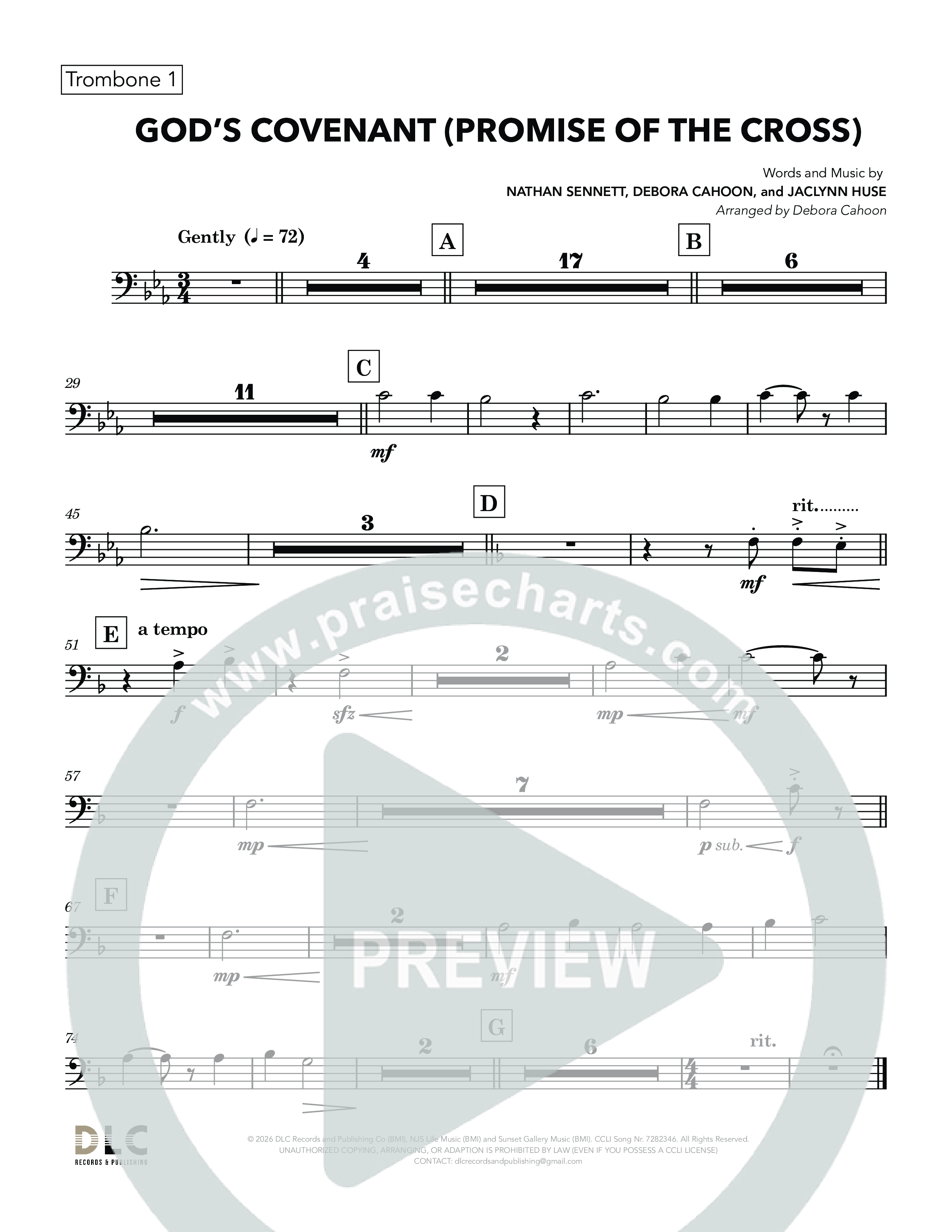 God's Covenant (Promise Of The Cross) (Choral Anthem SATB) Trombone 1 (Nathan Sennett / Debora Cahoon / Jaclynn Huse)