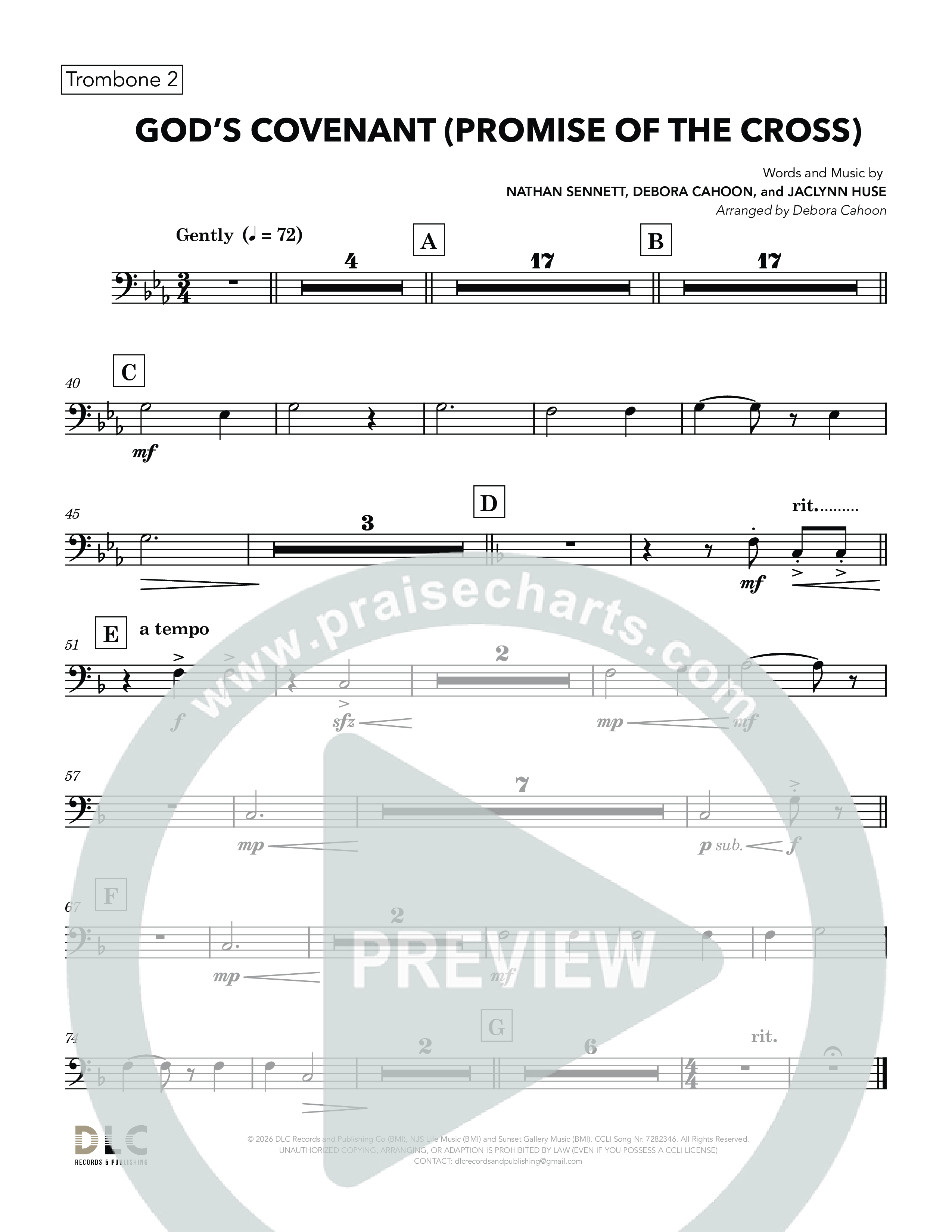 God's Covenant (Promise Of The Cross) (Choral Anthem SATB) Trombone 2 (Nathan Sennett / Debora Cahoon / Jaclynn Huse)