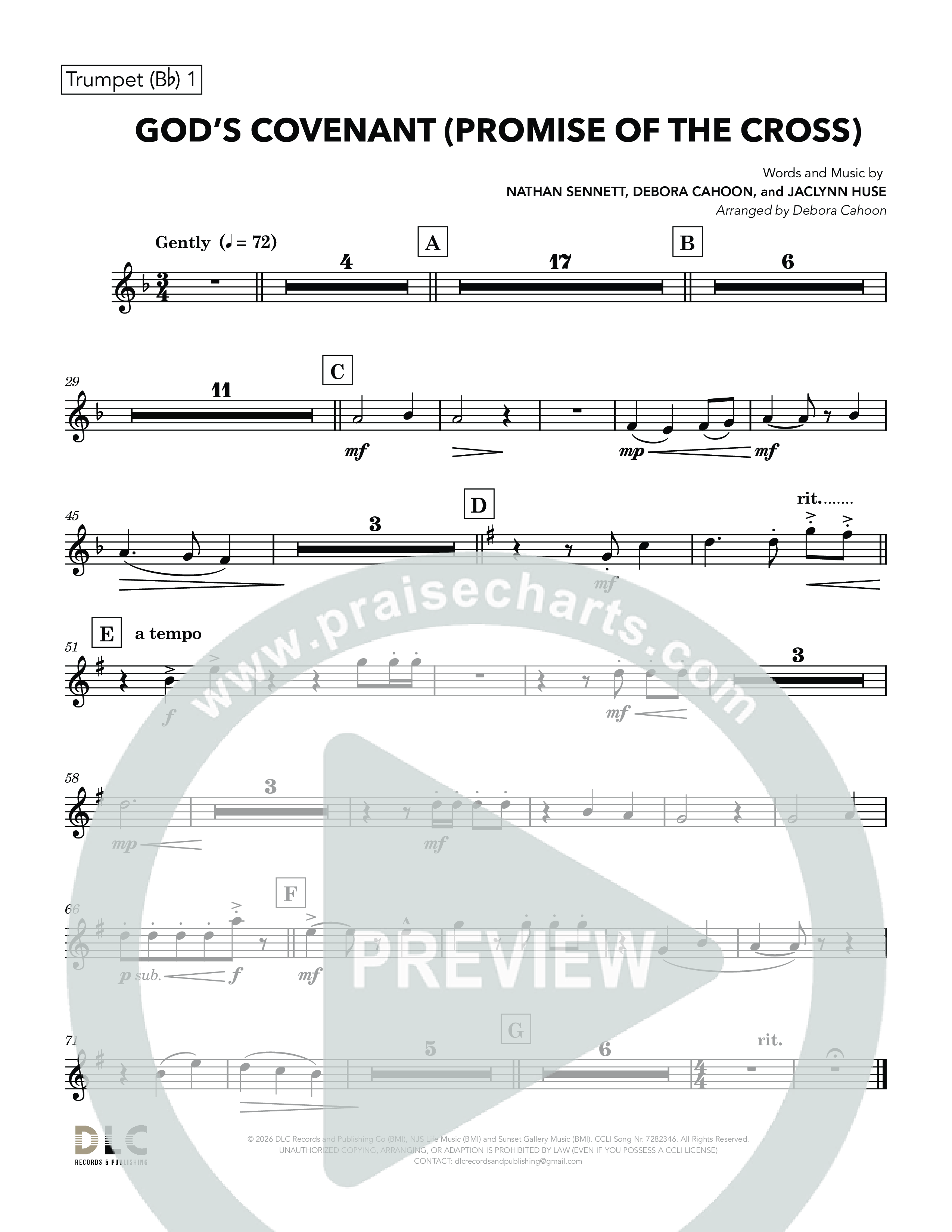God's Covenant (Promise Of The Cross) (Choral Anthem SATB) Trumpet 1 (Nathan Sennett / Debora Cahoon / Jaclynn Huse)