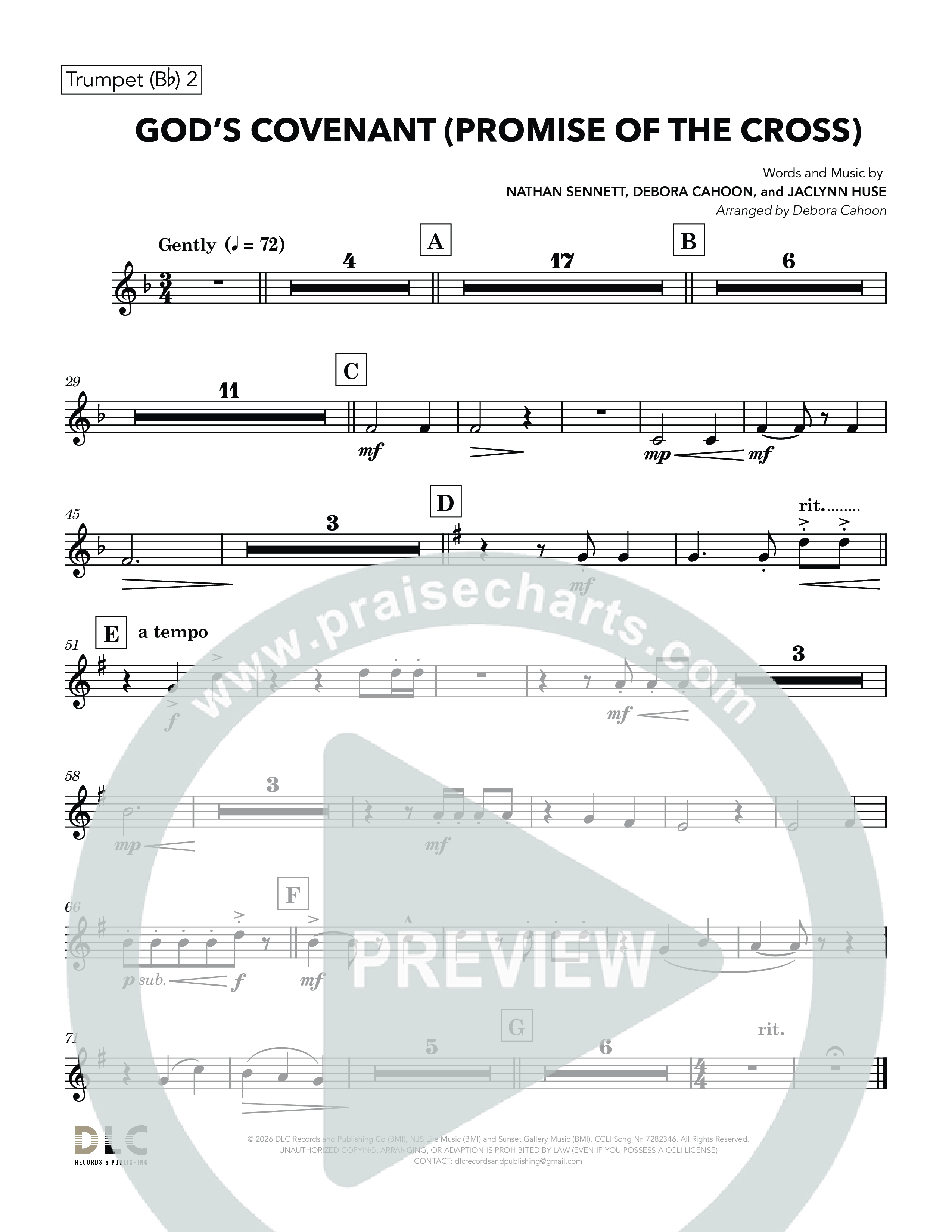 God's Covenant (Promise Of The Cross) (Choral Anthem SATB) Trumpet 2 (Nathan Sennett / Debora Cahoon / Jaclynn Huse)