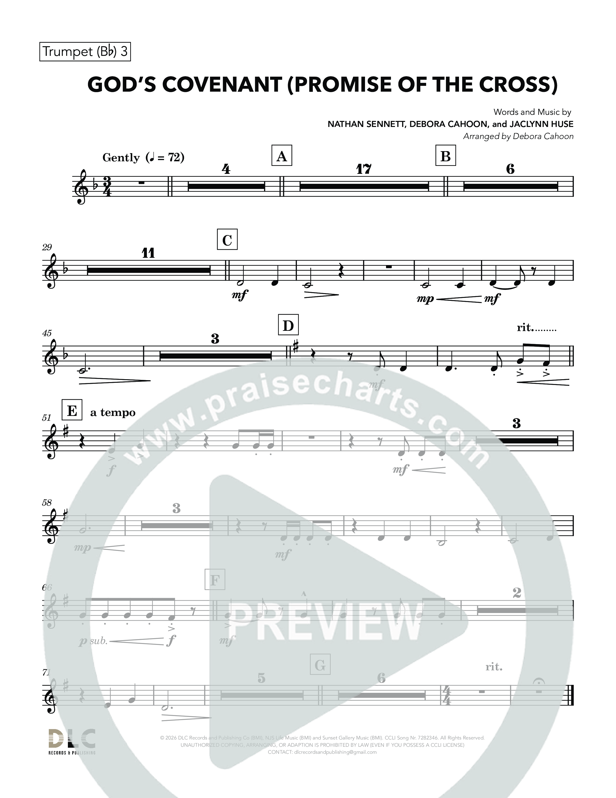 God's Covenant (Promise Of The Cross) (Choral Anthem SATB) Trumpet 3 (Nathan Sennett / Debora Cahoon / Jaclynn Huse)