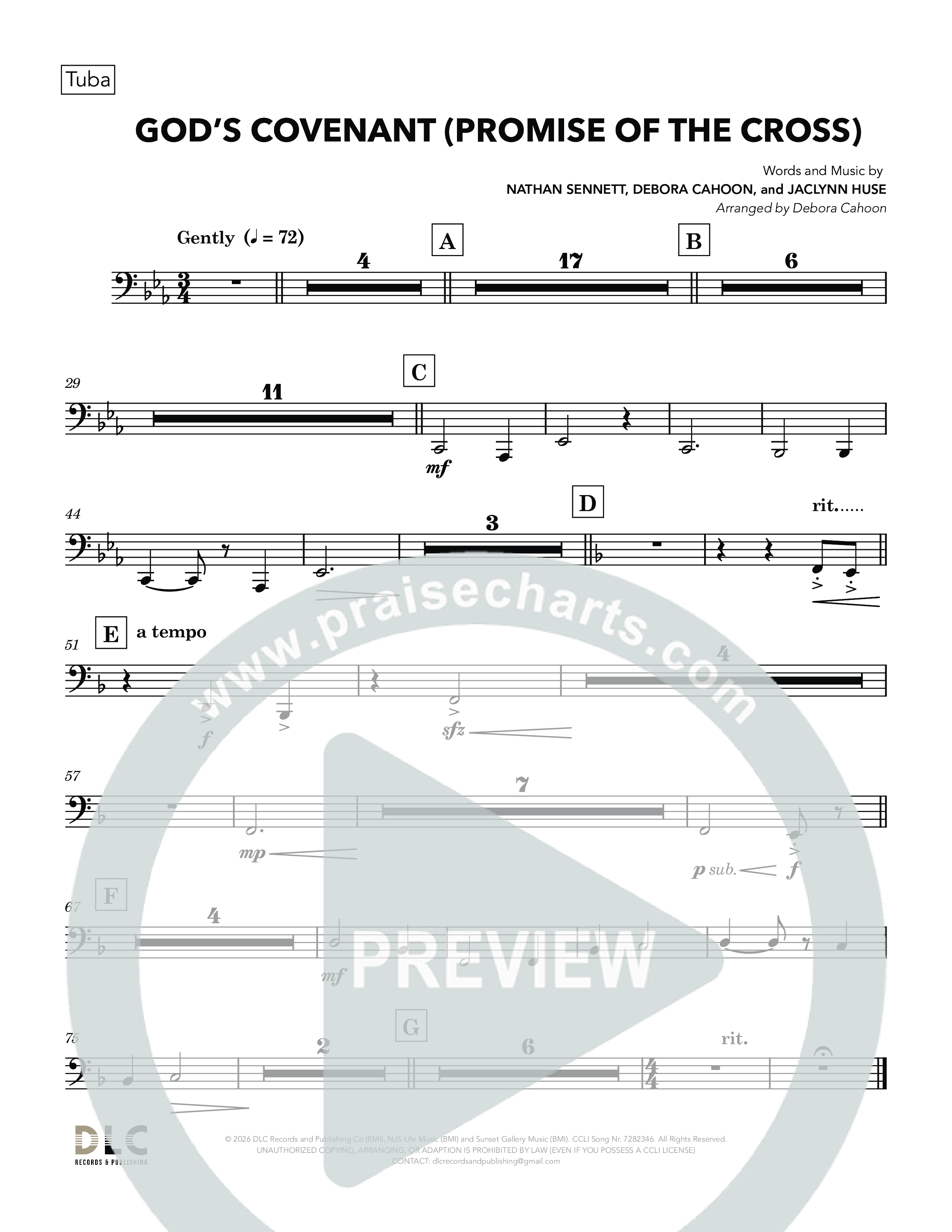 God's Covenant (Promise Of The Cross) (Choral Anthem SATB) Tuba (Nathan Sennett / Debora Cahoon / Jaclynn Huse)