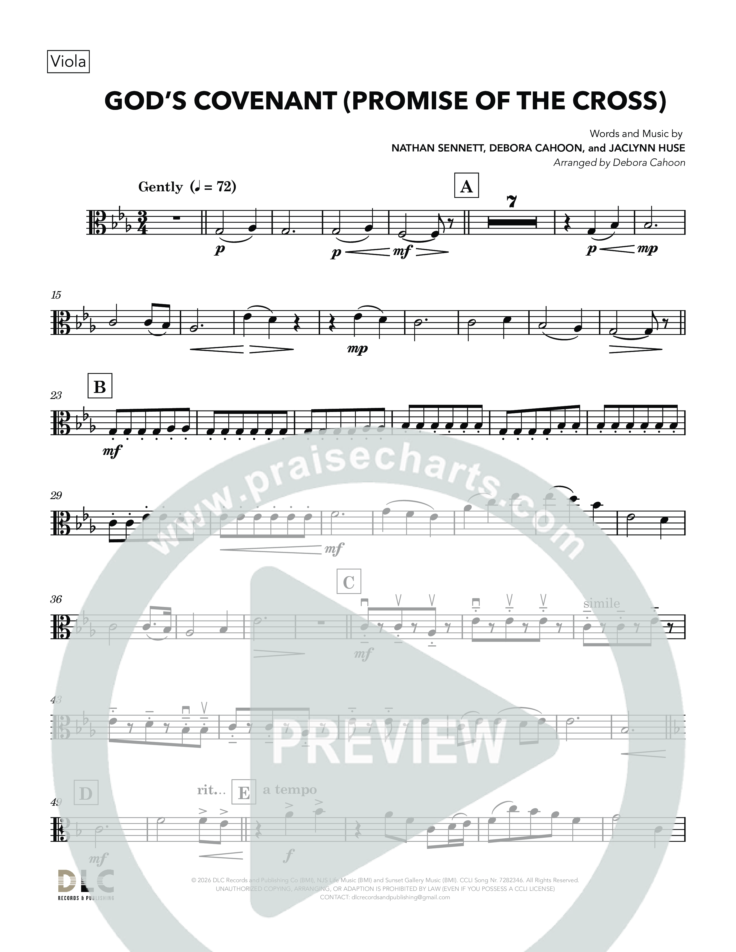 God's Covenant (Promise Of The Cross) (Choral Anthem SATB) Viola (Nathan Sennett / Debora Cahoon / Jaclynn Huse)