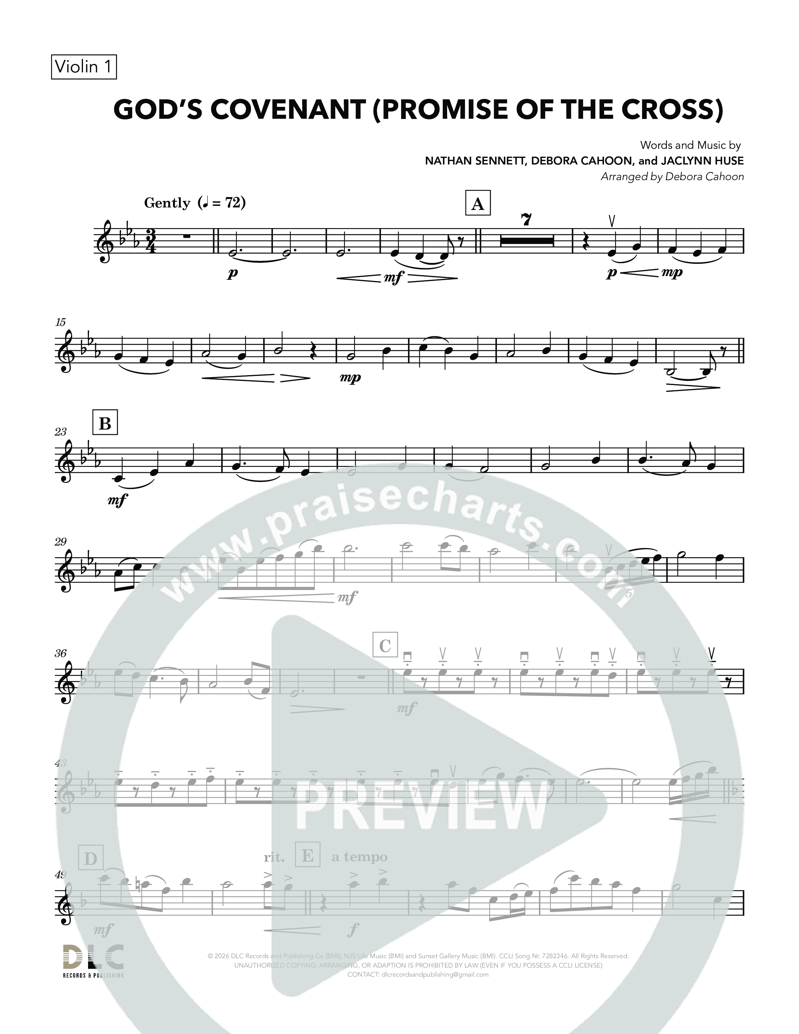God's Covenant (Promise Of The Cross) (Choral Anthem SATB) Violin 1 (Nathan Sennett / Debora Cahoon / Jaclynn Huse)