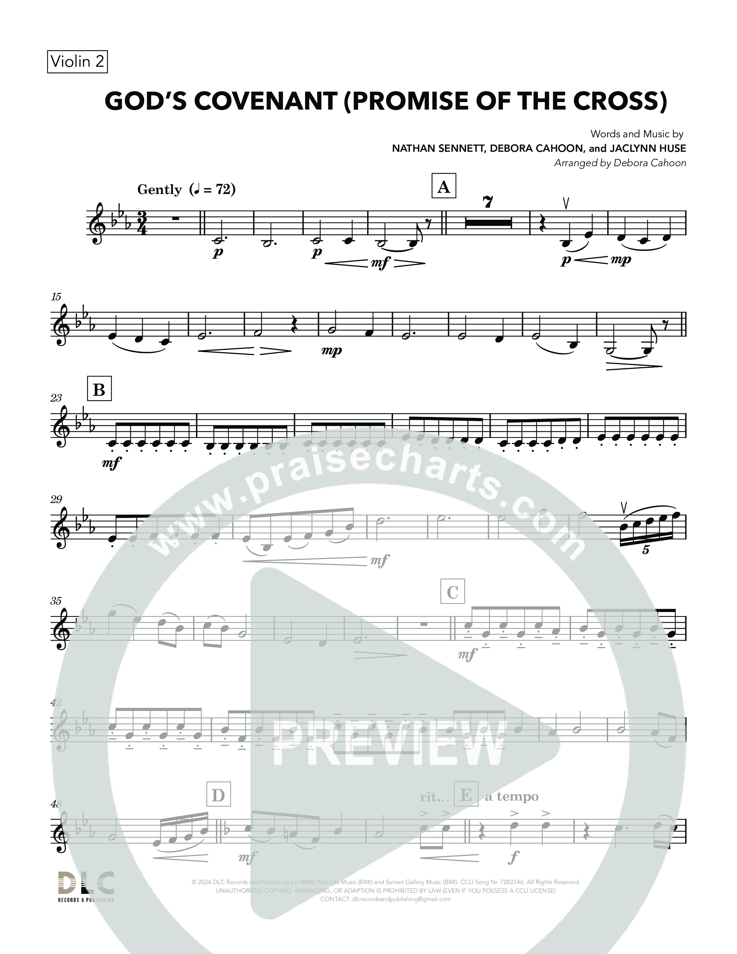 God's Covenant (Promise Of The Cross) (Choral Anthem SATB) Violin 2 (Nathan Sennett / Debora Cahoon / Jaclynn Huse)