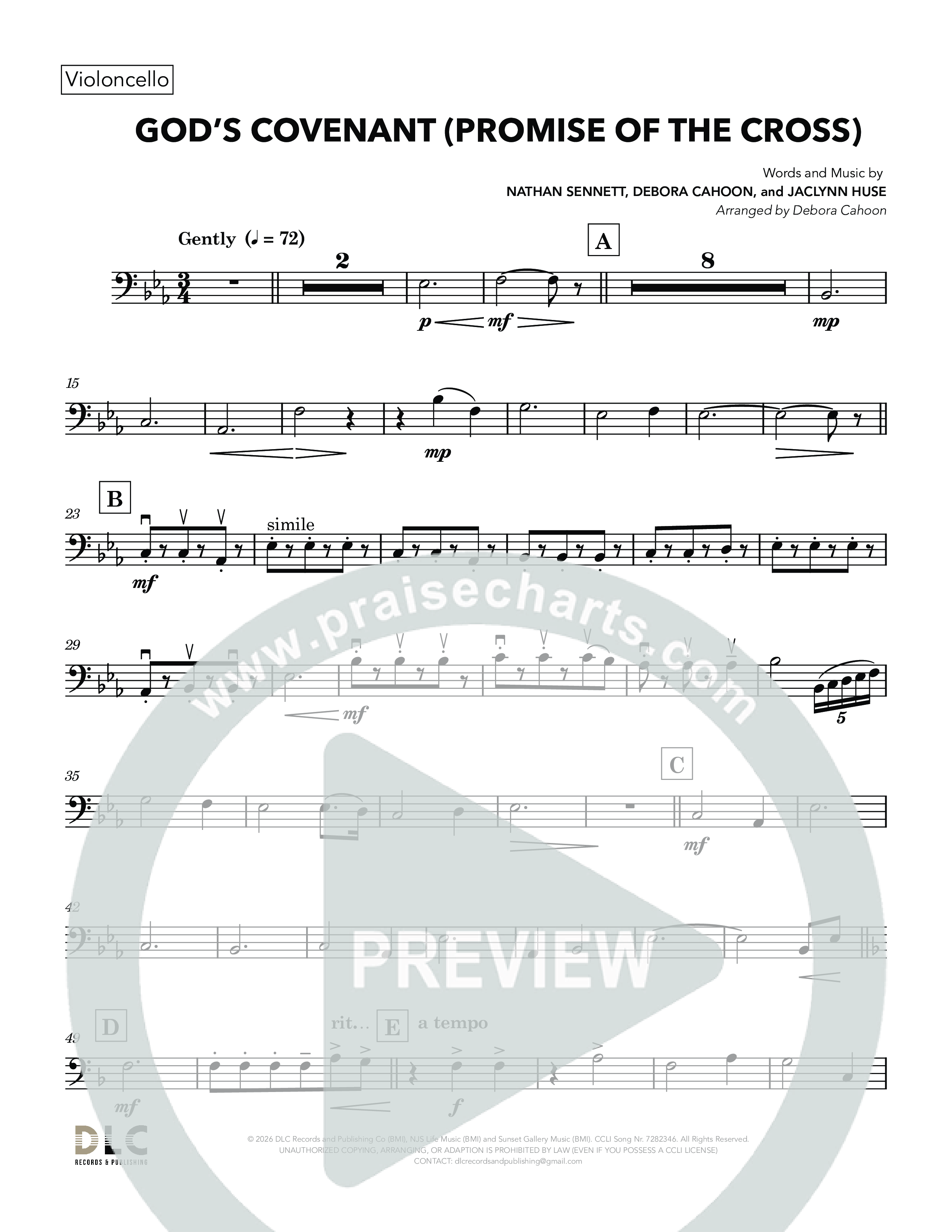 God's Covenant (Promise Of The Cross) (Choral Anthem SATB) Violincello (Nathan Sennett / Debora Cahoon / Jaclynn Huse)