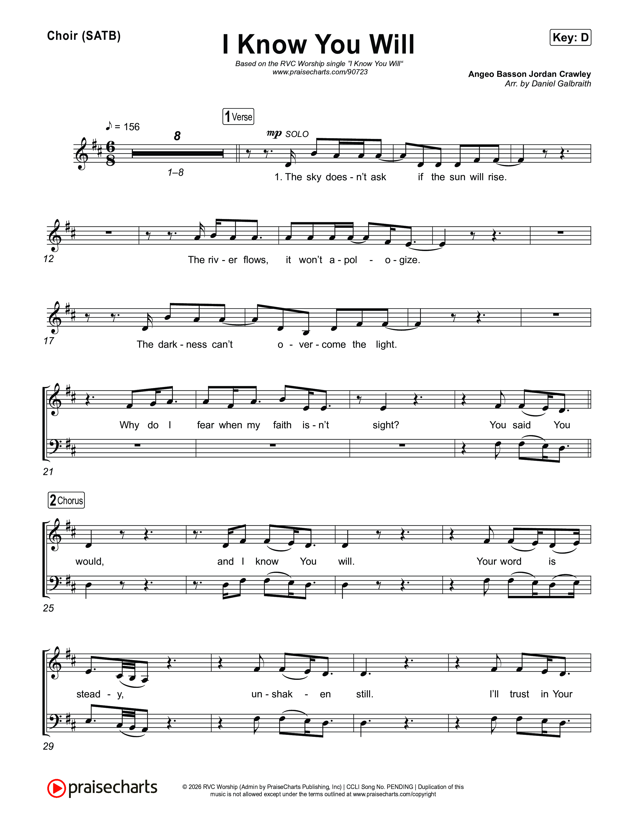 I Know You Will Choir Sheet (SATB) (RVC Worship / Kayli Basson / Jordan Crawley)