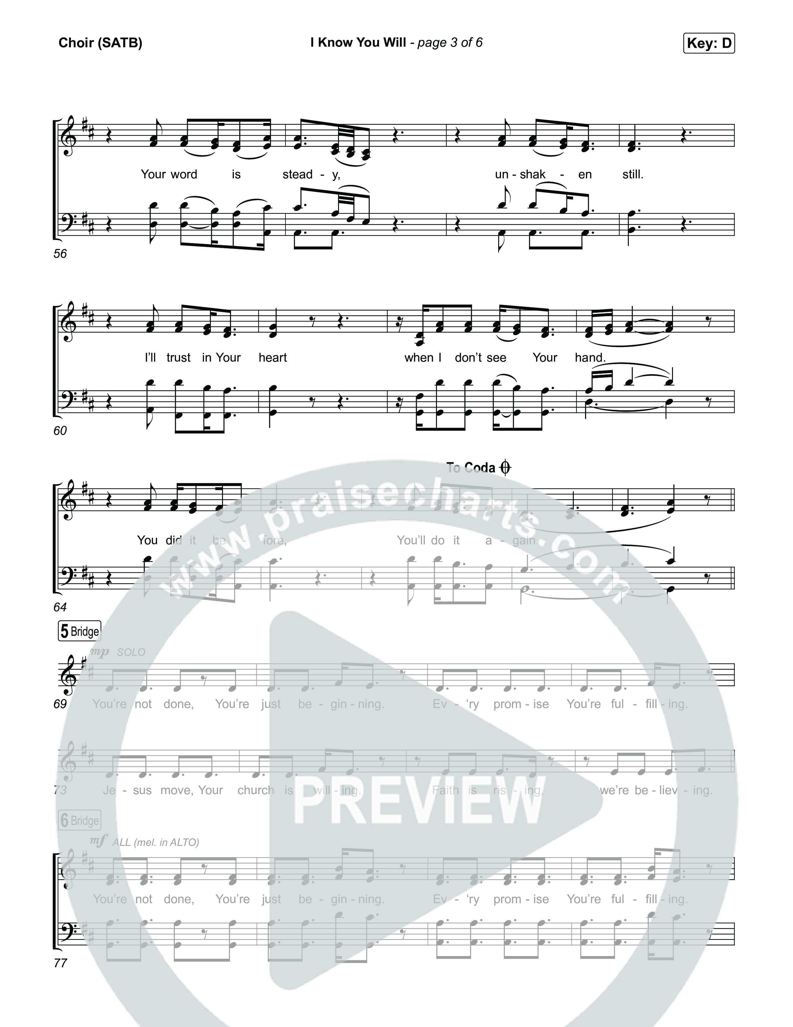 I Know You Will Choir Sheet (SATB) (RVC Worship / Kayli Basson / Jordan Crawley)