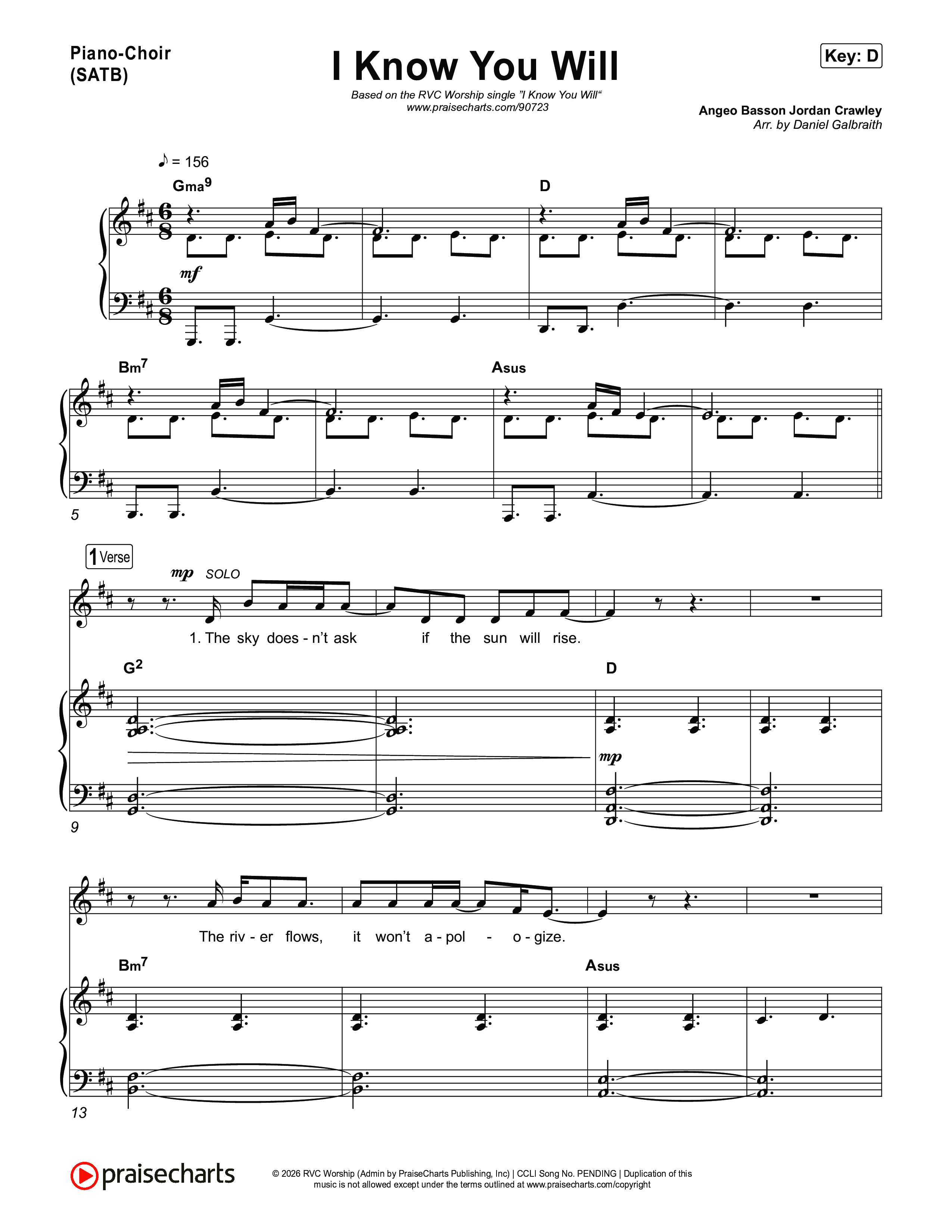 I Know You Will Piano/Vocal (SATB) (RVC Worship / Kayli Basson / Jordan Crawley)