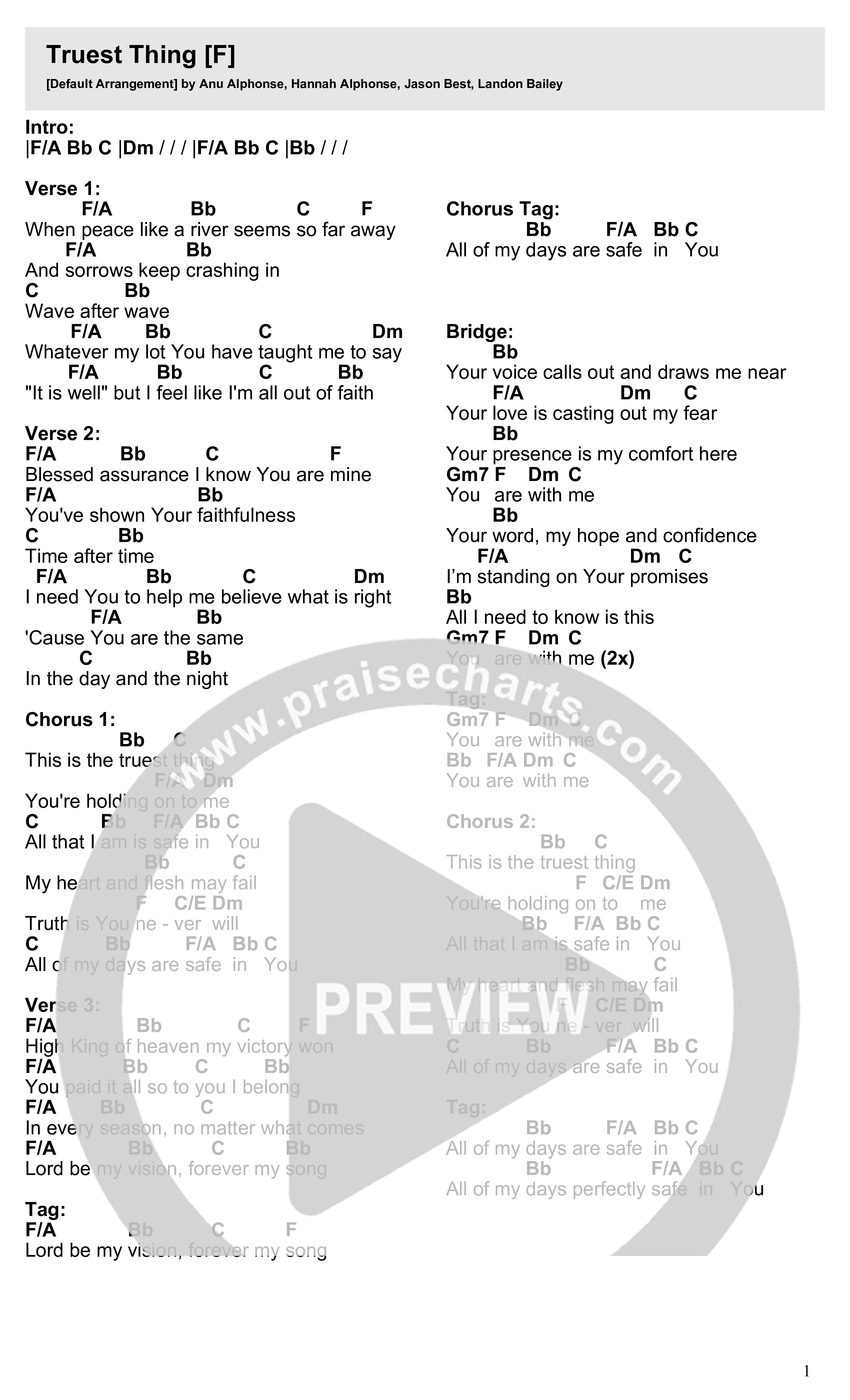 Truest Thing Chord Chart (LIFEGATE Music)