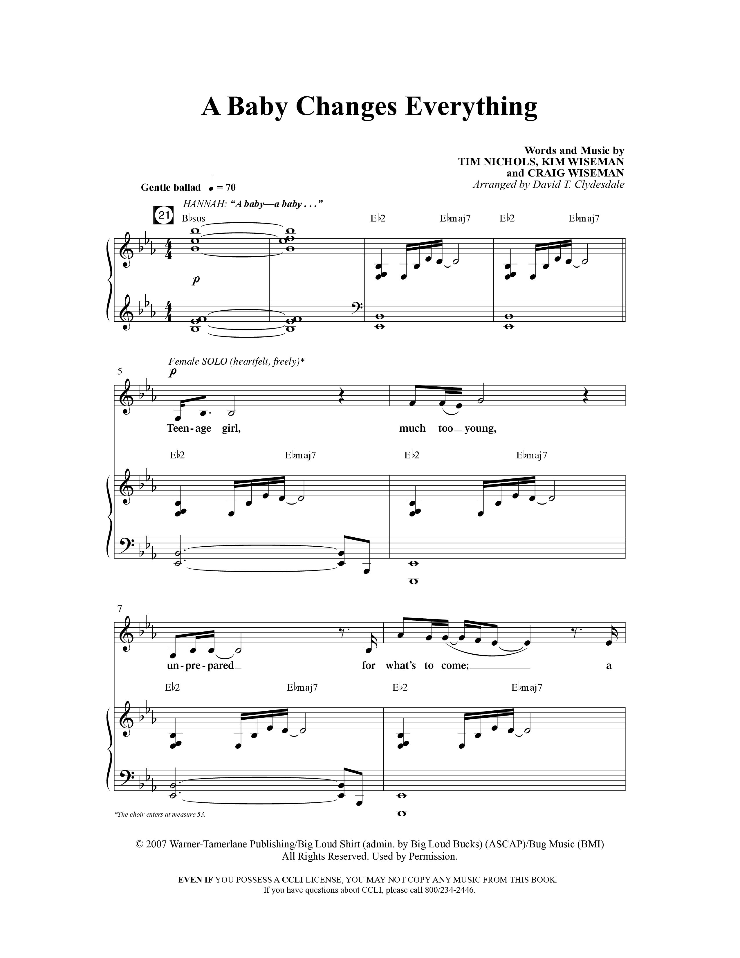 A Baby Changes Everything (16 Song Choral Collection) Song 6 (Piano SATB) (Arr. Deborah Craig-Claar / Arr. David Clydesdale)