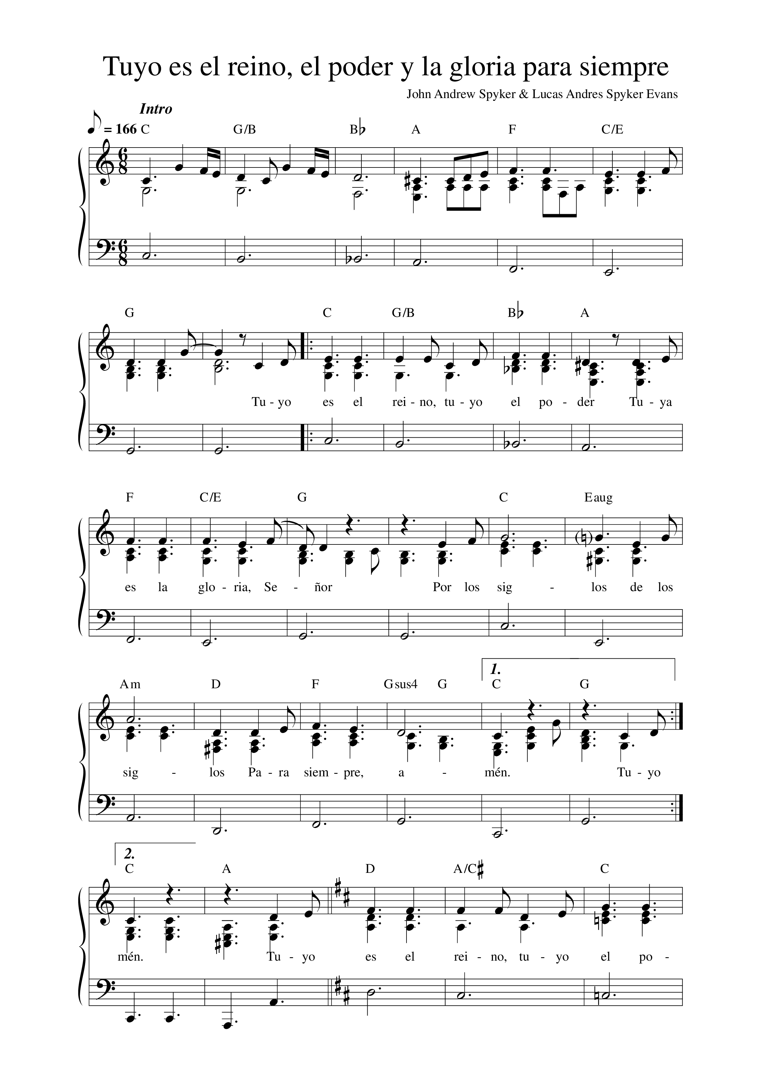 Tuyo es el reino, el poder y la gloria para siempre Lead Sheet Melody (Música Más Vida)