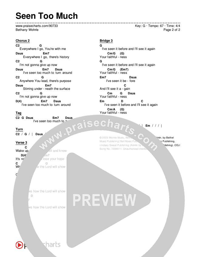 Seen Too Much Chords & Lyrics (Bethany Wohrle)