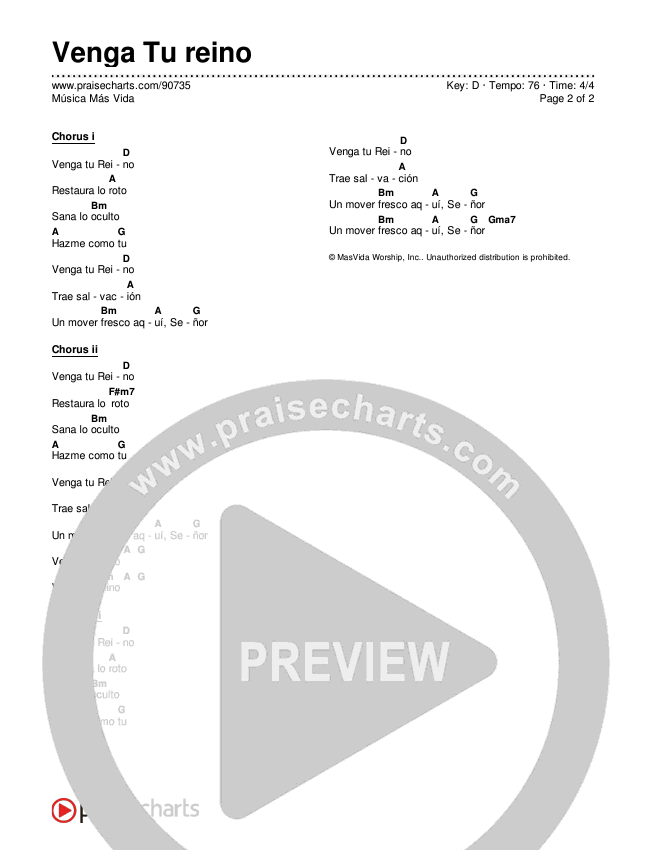Venga Tu reino Chord Chart (Música Más Vida)