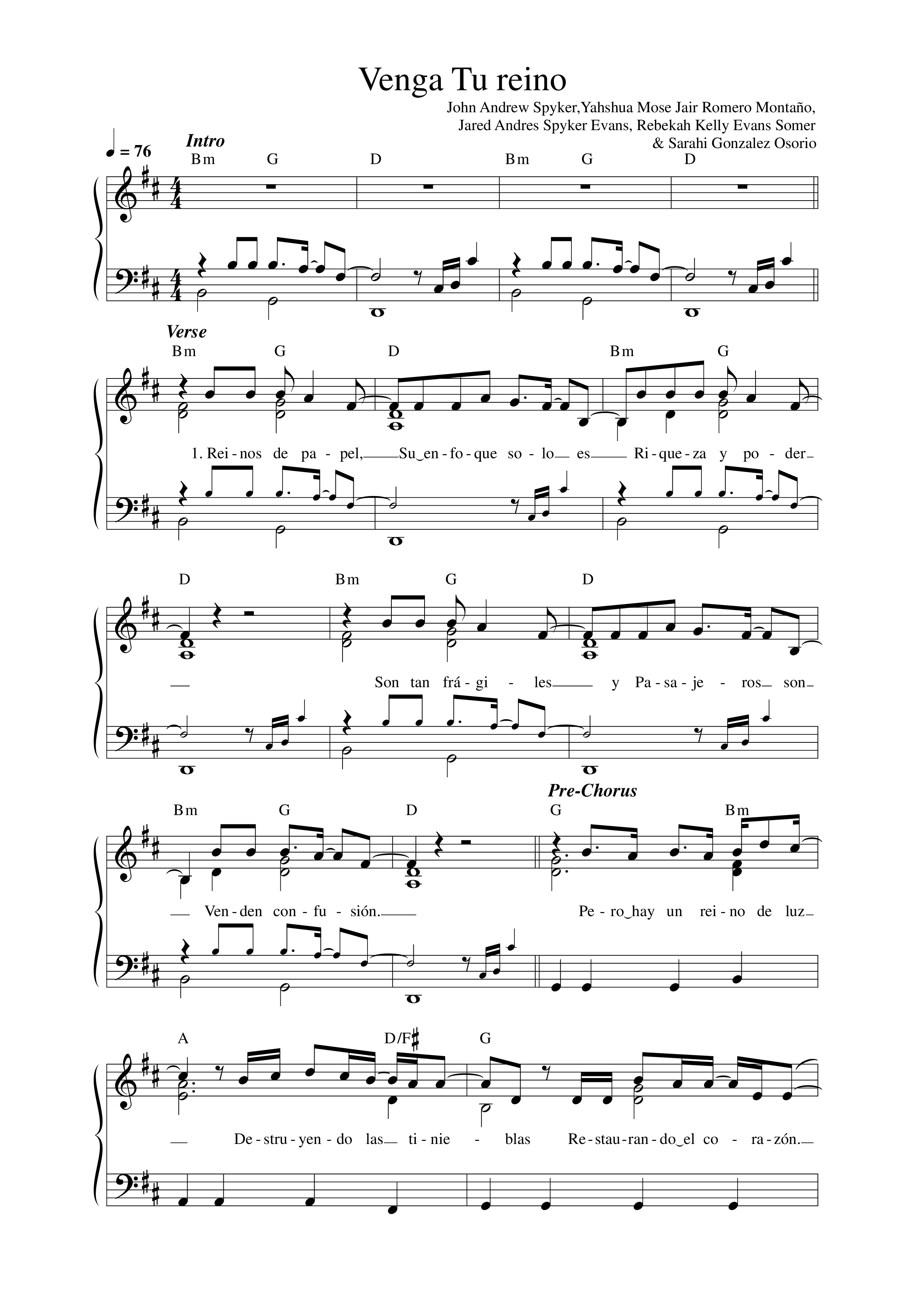 Venga Tu reino Lead Sheet Melody (Música Más Vida)