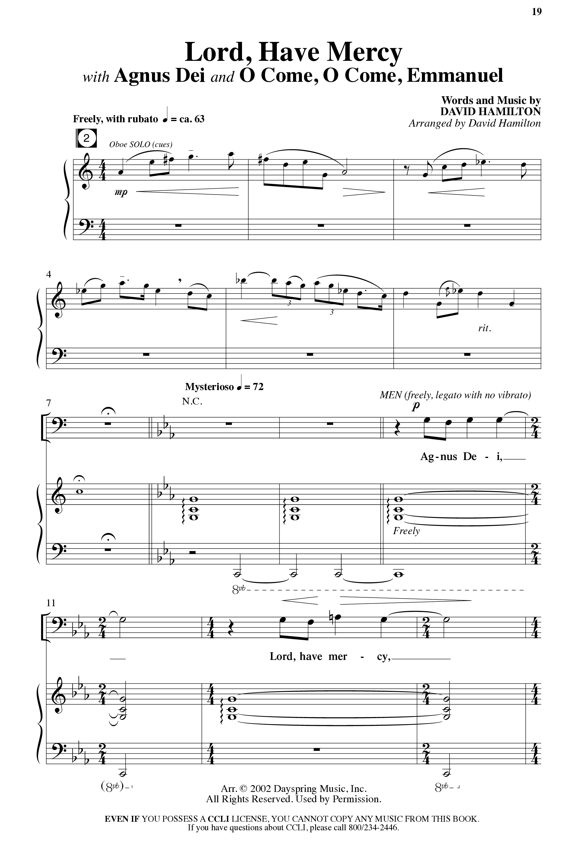 Agnus Dei (12 Song Choral Collection) Song 2 (Piano SATB) (Arr. David Hamilton / Arr. Dennis Worley / Arr. Karla Worley)