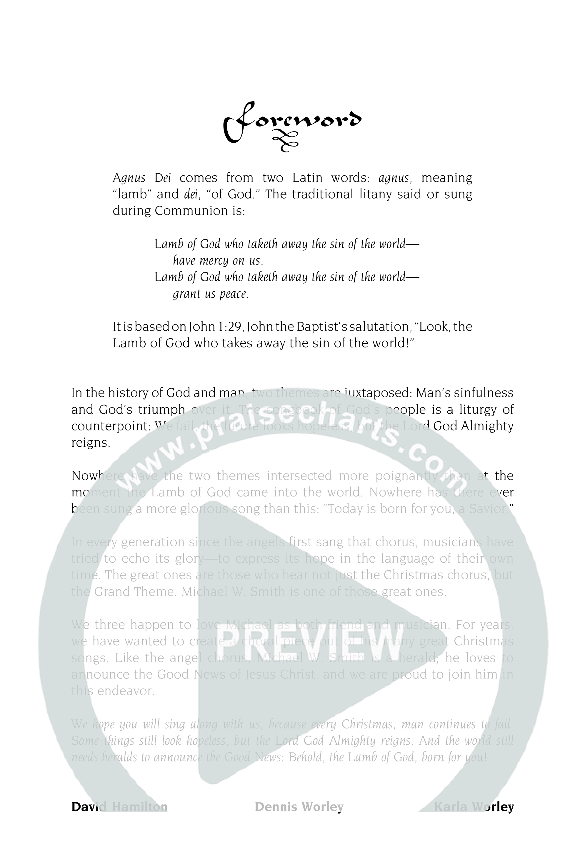 Agnus Dei (12 Song Choral Collection) Choral Book (Arr. David Hamilton / Arr. Dennis Worley / Arr. Karla Worley)