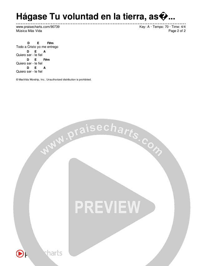 Hágase Tu voluntad en la tierra, así como en el cielo Chord Chart (Música Más Vida)