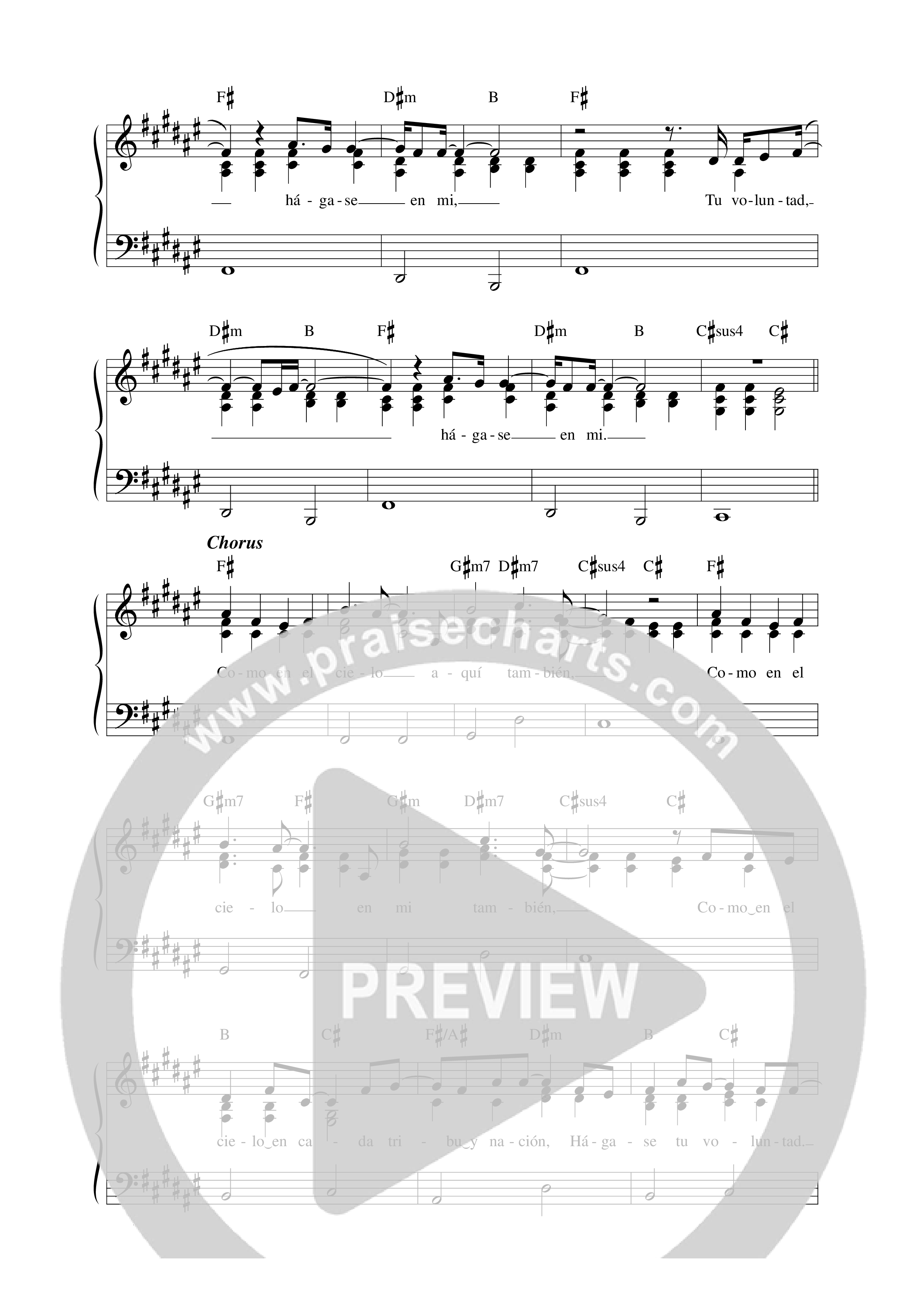 Hágase Tu voluntad en la tierra, así como en el cielo Lead Sheet Melody (Música Más Vida)