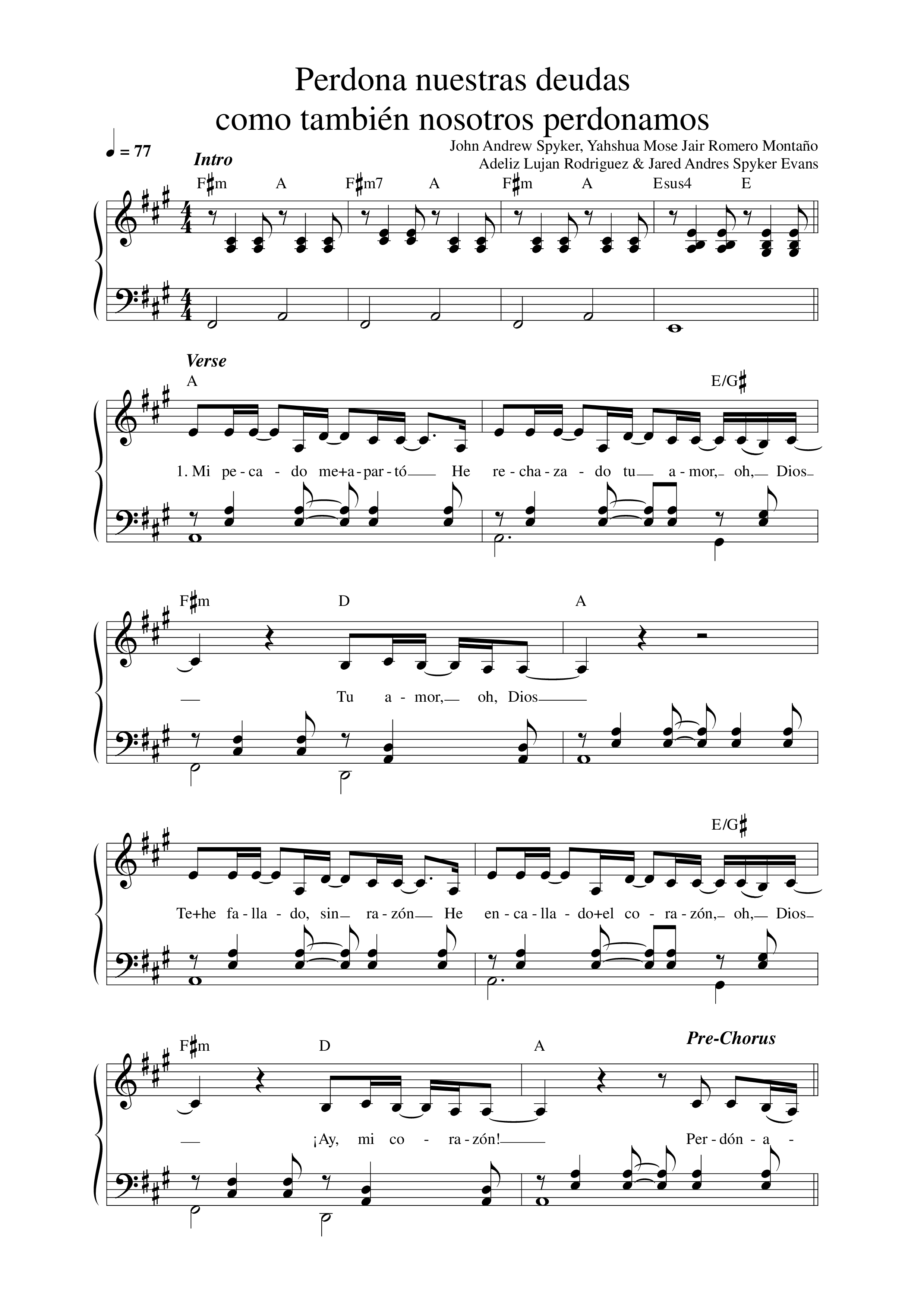 Perdona nuestras deudas, como también nosotros perdonamos Lead Sheet Melody (Música Más Vida)