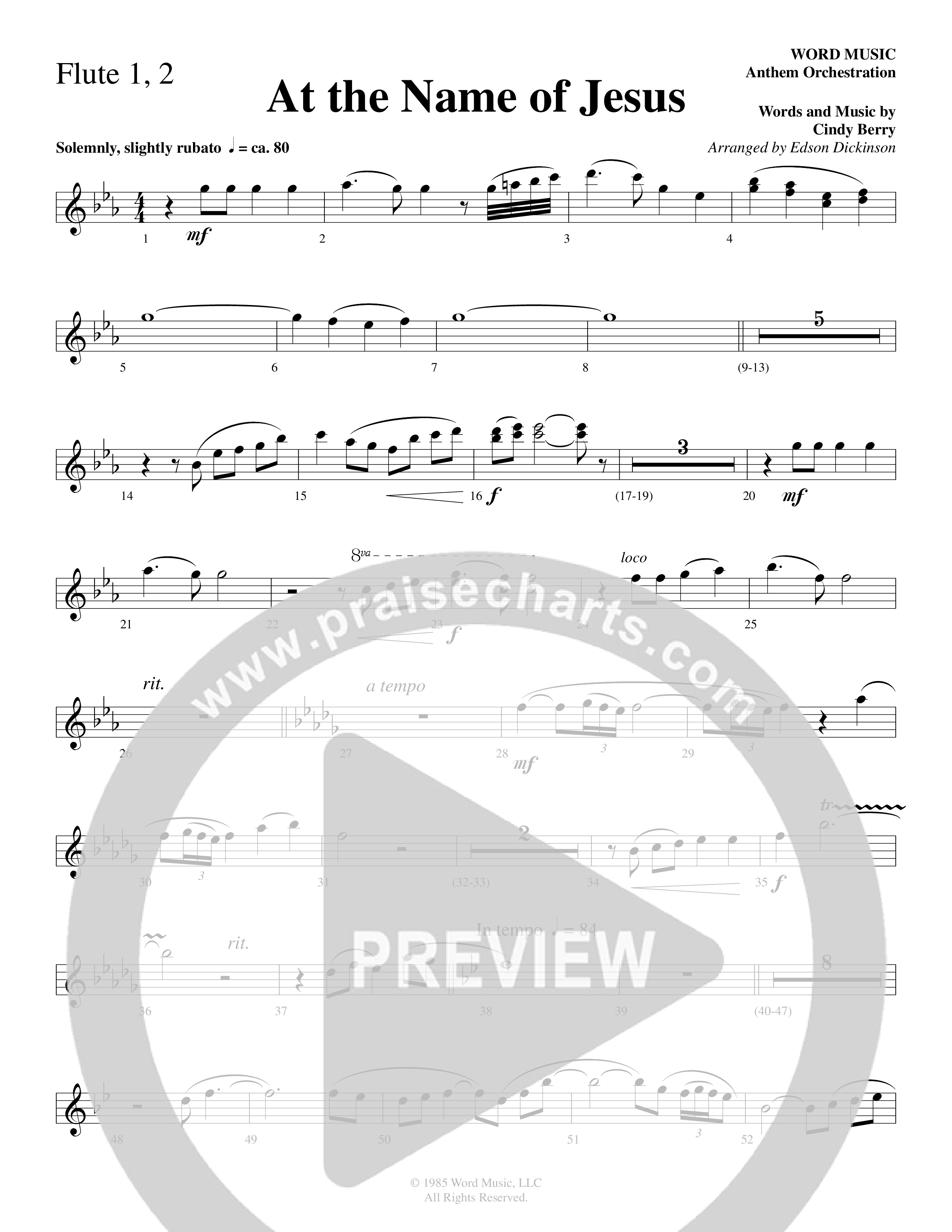 At The Name Of Jesus (Choral Anthem SATB) Flute 1/2 (Word Music Choral / Edson Dickinson)
