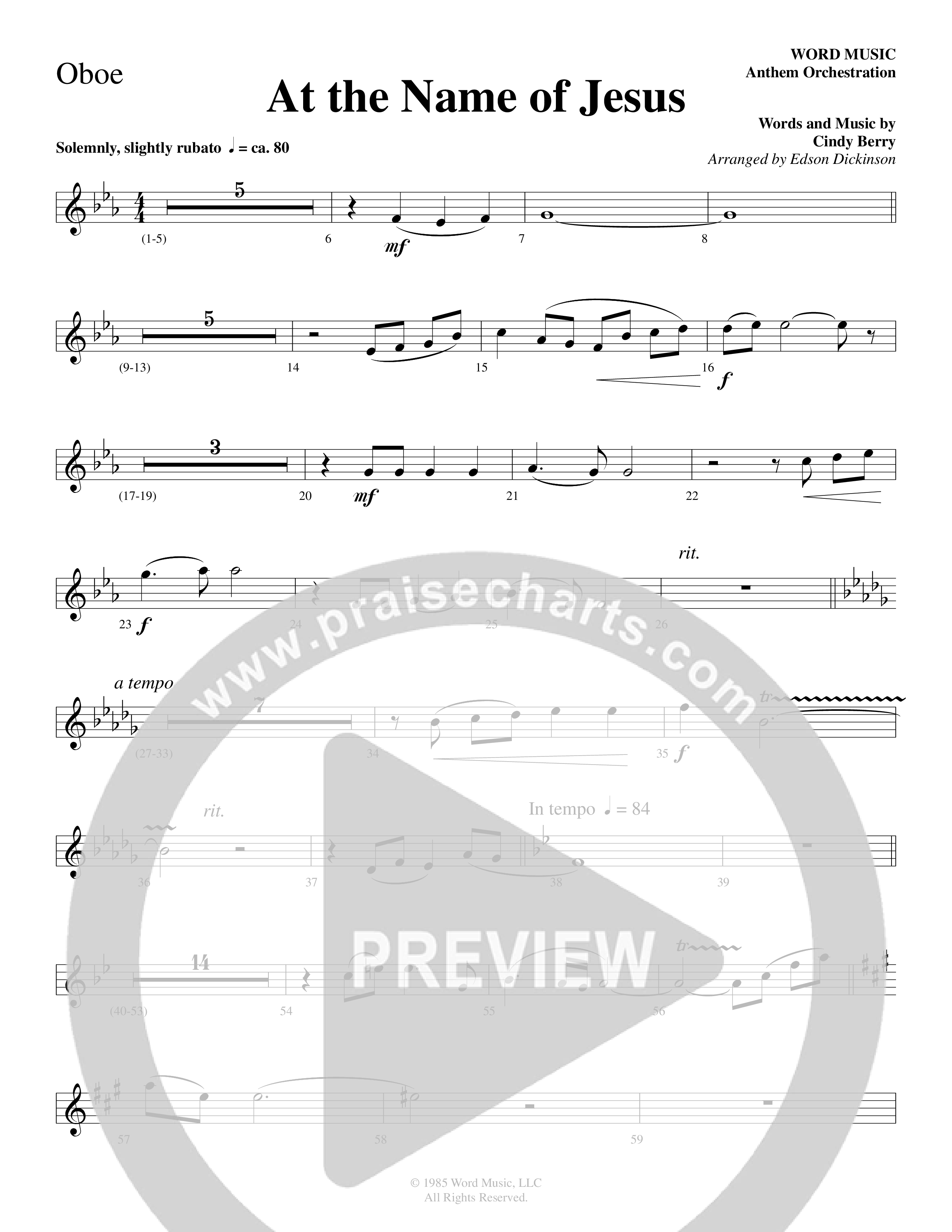 At The Name Of Jesus (Choral Anthem SATB) Oboe (Word Music Choral / Edson Dickinson)