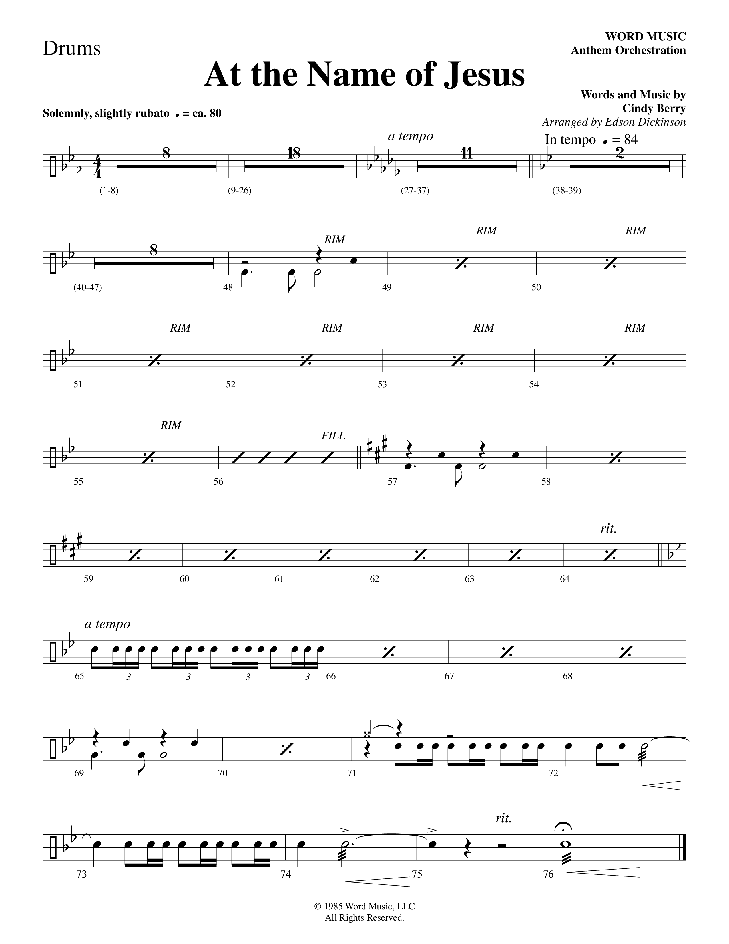 At The Name Of Jesus (Choral Anthem SATB) Percussion (Word Music Choral / Edson Dickinson)