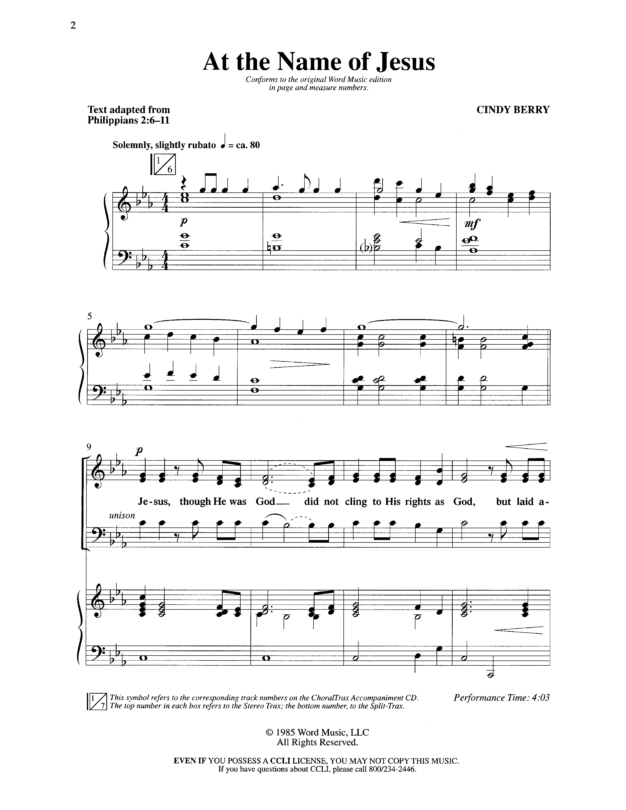 At The Name Of Jesus (Choral Anthem SATB) Anthem (SATB/Piano) (Word Music Choral / Edson Dickinson)