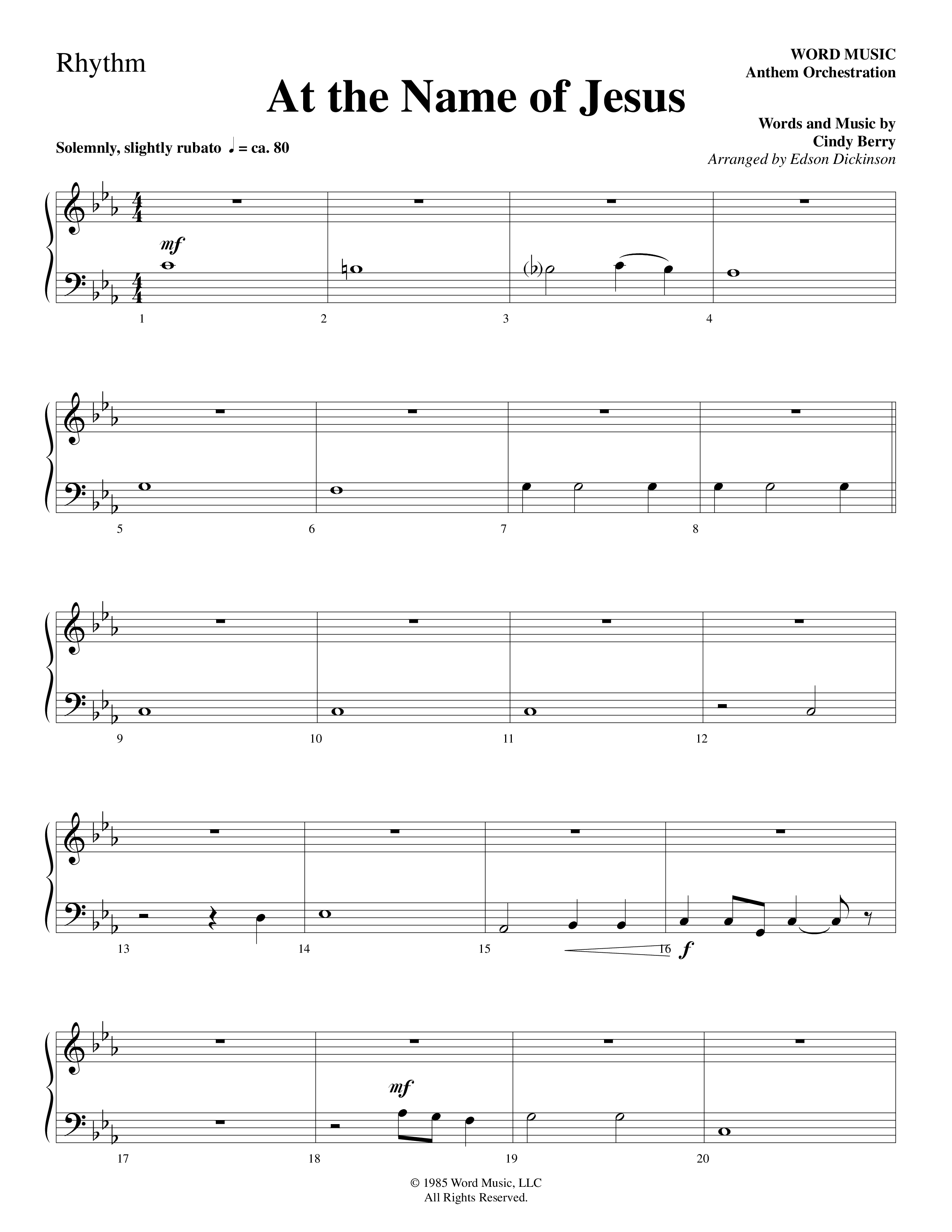 At The Name Of Jesus (Choral Anthem SATB) Rhythm Chart (Word Music Choral / Edson Dickinson)