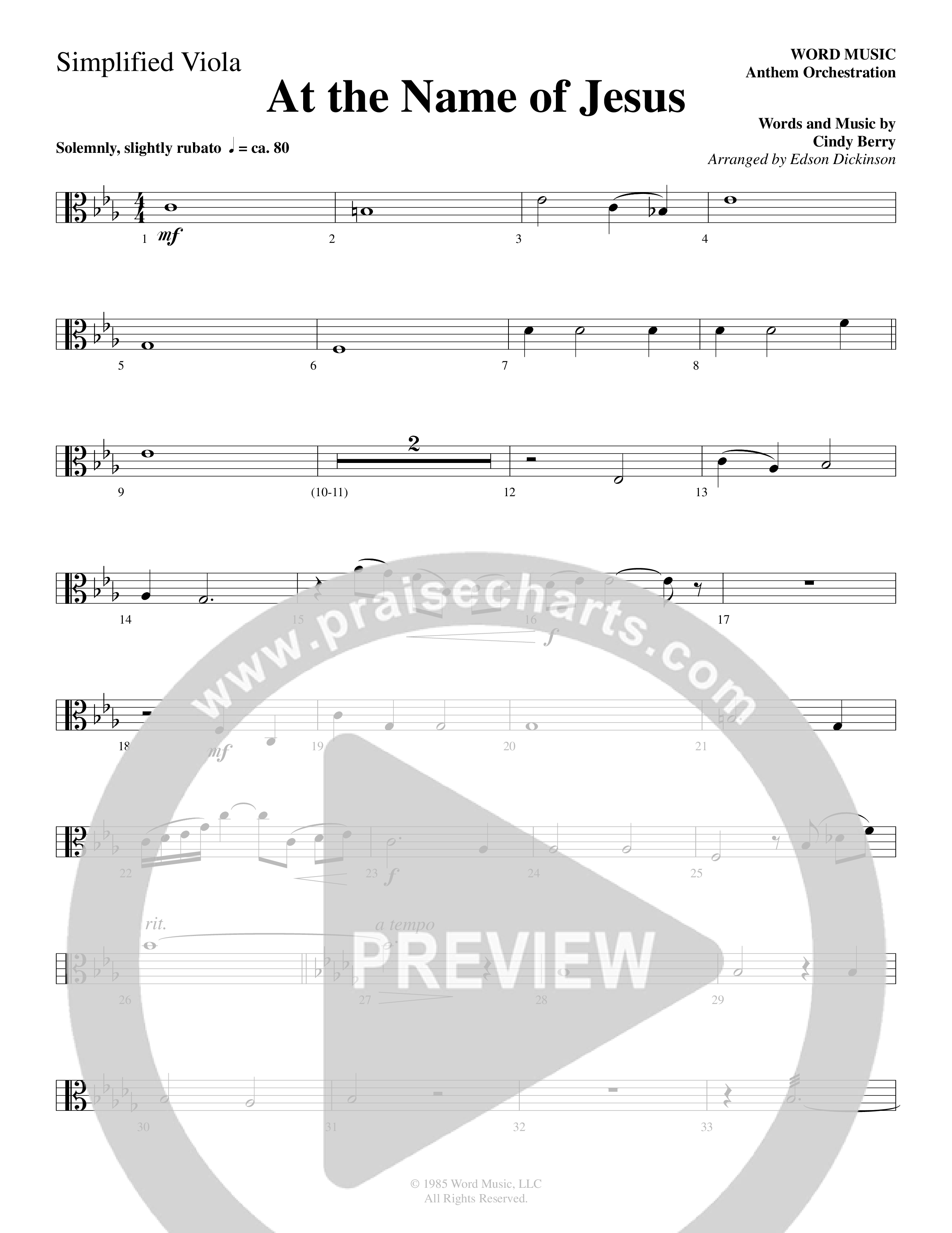 At The Name Of Jesus (Choral Anthem SATB) Viola (Word Music Choral / Edson Dickinson)