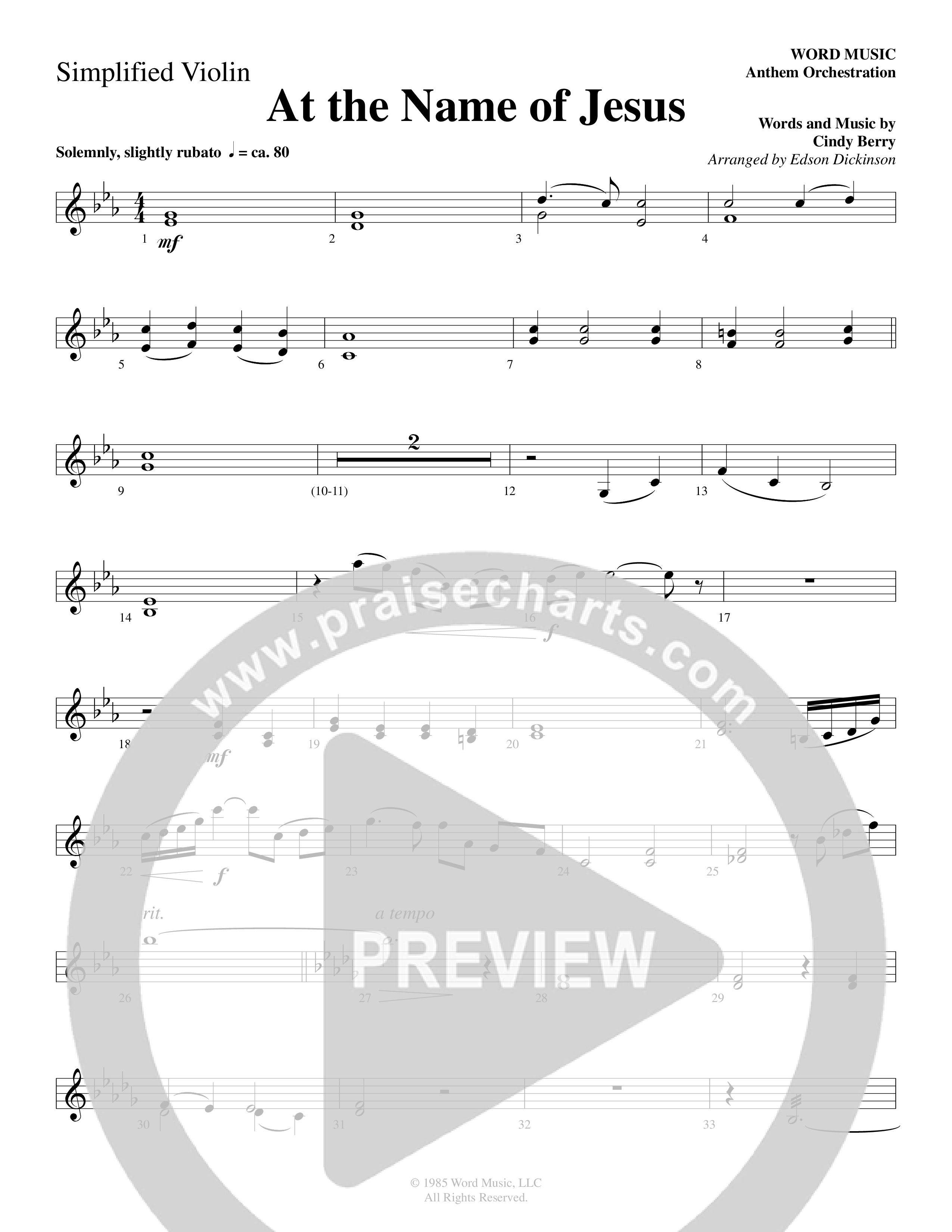 At The Name Of Jesus (Choral Anthem SATB) Violin 1/2 (Word Music Choral / Edson Dickinson)