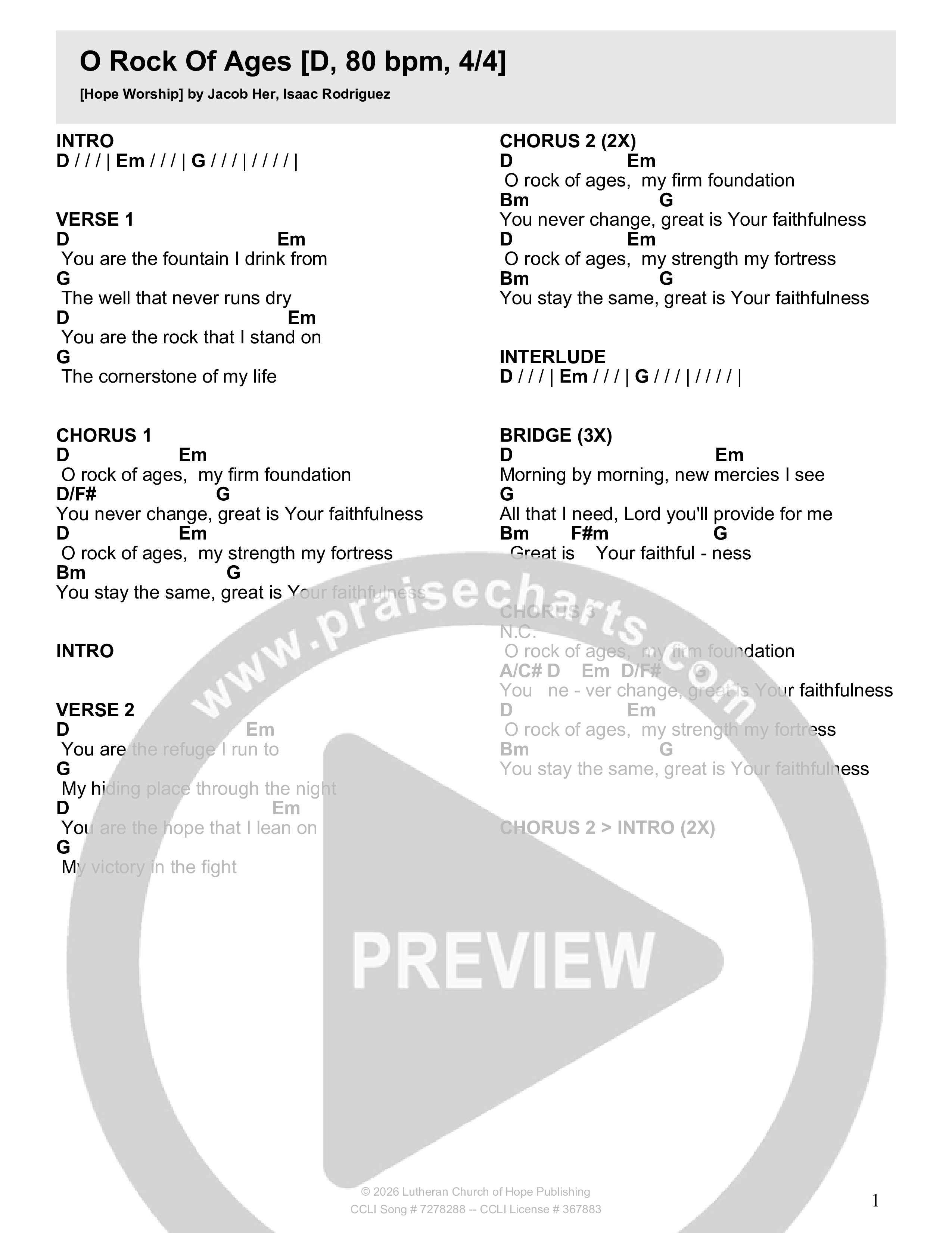 O Rock Of Ages Chords & Lyrics (Hope Worship)