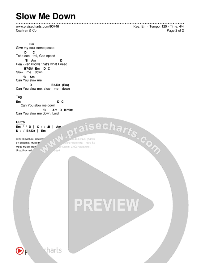 Slow Me Down Chords & Lyrics (Cochren & Co)