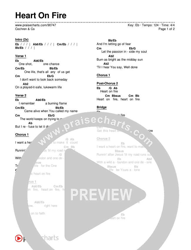 Heart On Fire Chords & Lyrics (Cochren & Co)