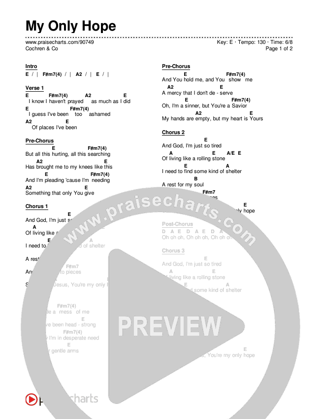 My Only Hope Chords & Lyrics (Cochren & Co)