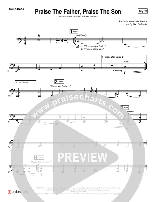 Praise The Father Praise The Son Cello/Bass (Chris Tomlin)