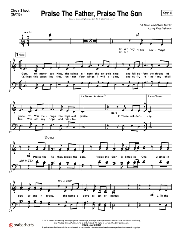 Praise The Father Praise The Son Choir Vocals (SATB) (Chris Tomlin)