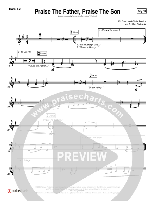 Praise The Father Praise The Son French Horn 1/2 (Chris Tomlin)