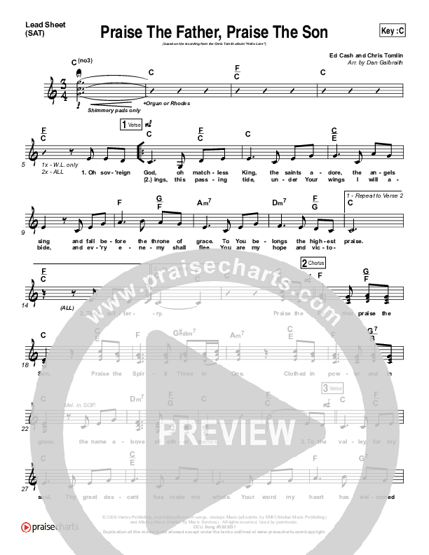Praise The Father Praise The Son Lead Sheet (SAT) (Chris Tomlin)