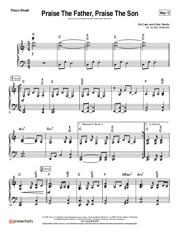 Praise The Father Praise The Son Piano Sheet (Chris Tomlin)