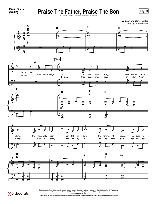 Praise The Father Praise The Son Piano/Vocal (SATB) (Chris Tomlin)