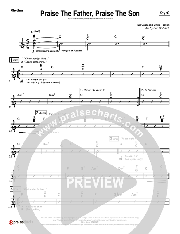 Praise The Father Praise The Son Rhythm Chart (Chris Tomlin)