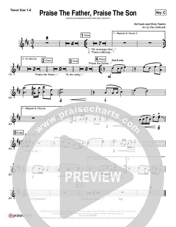 Praise The Father Praise The Son Tenor Sax 1/2 (Chris Tomlin)